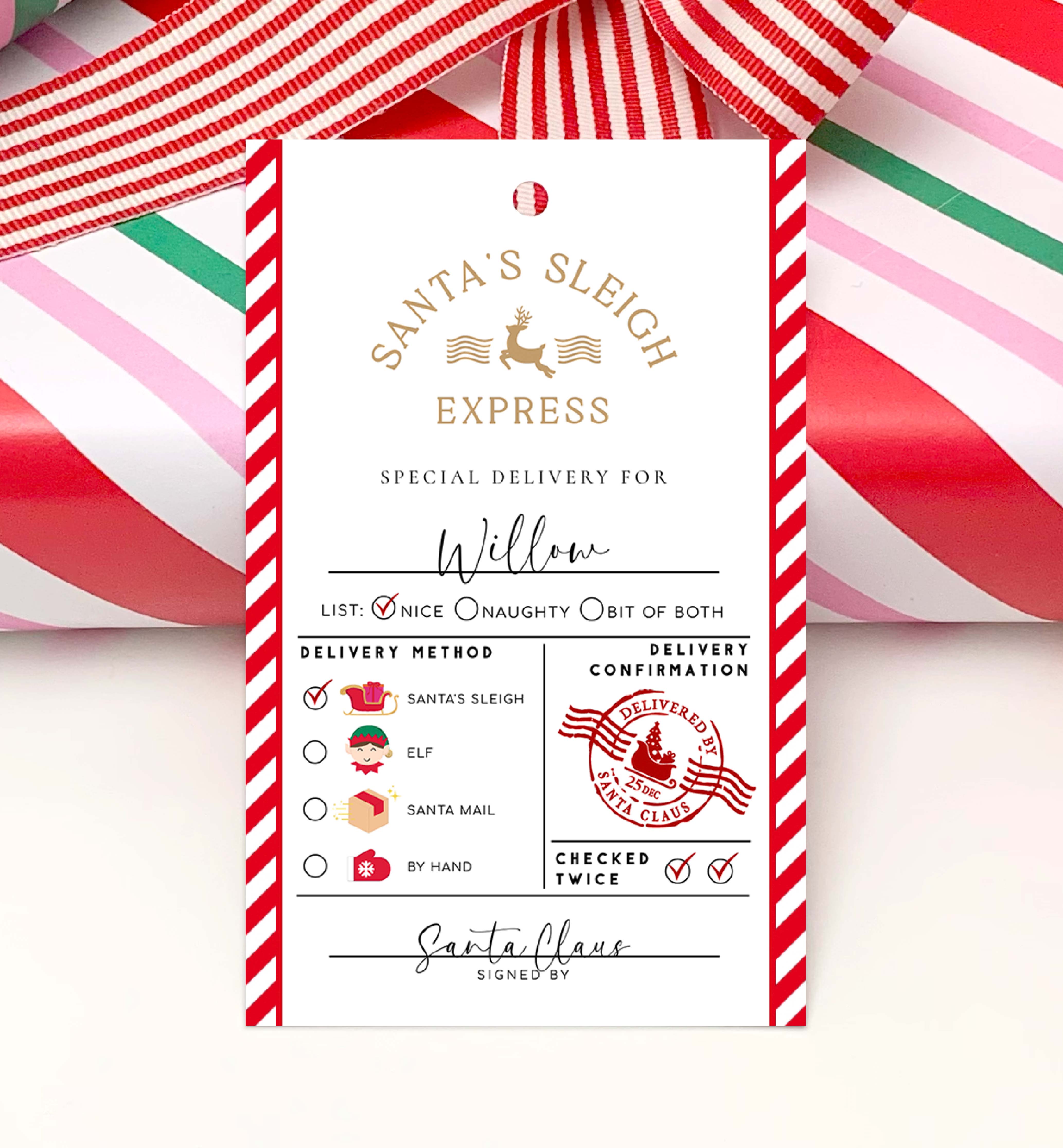 SAW-RED-6-B3030 - SANTA WORKSHOP - RED - SANTA'S SLEIGH EXPRESS GIFT TAG design preview