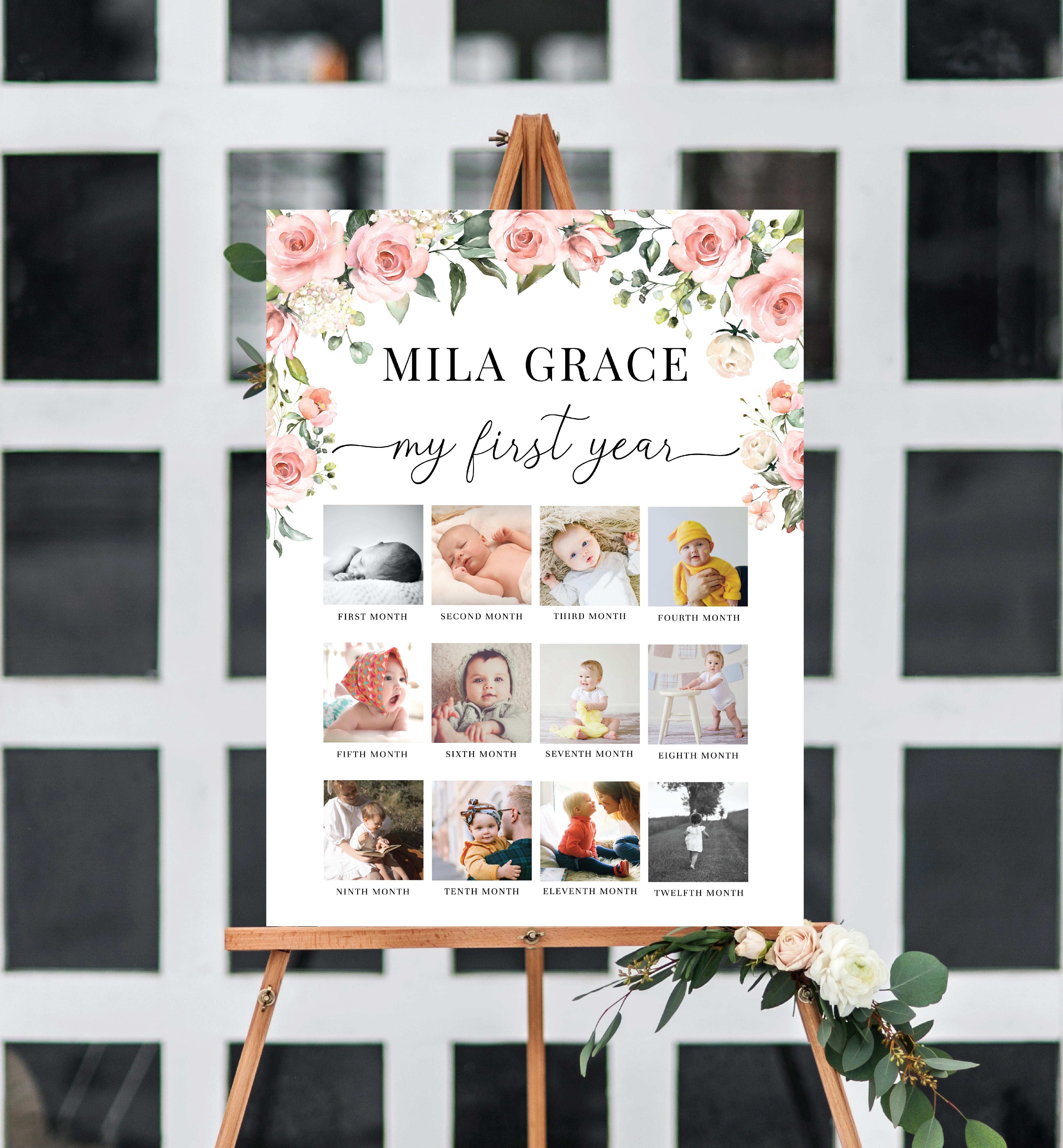 DAR-PNK-7-B1963 - DARCY FLORAL - PINK - PHOTO TIMELINE SIGN design preview