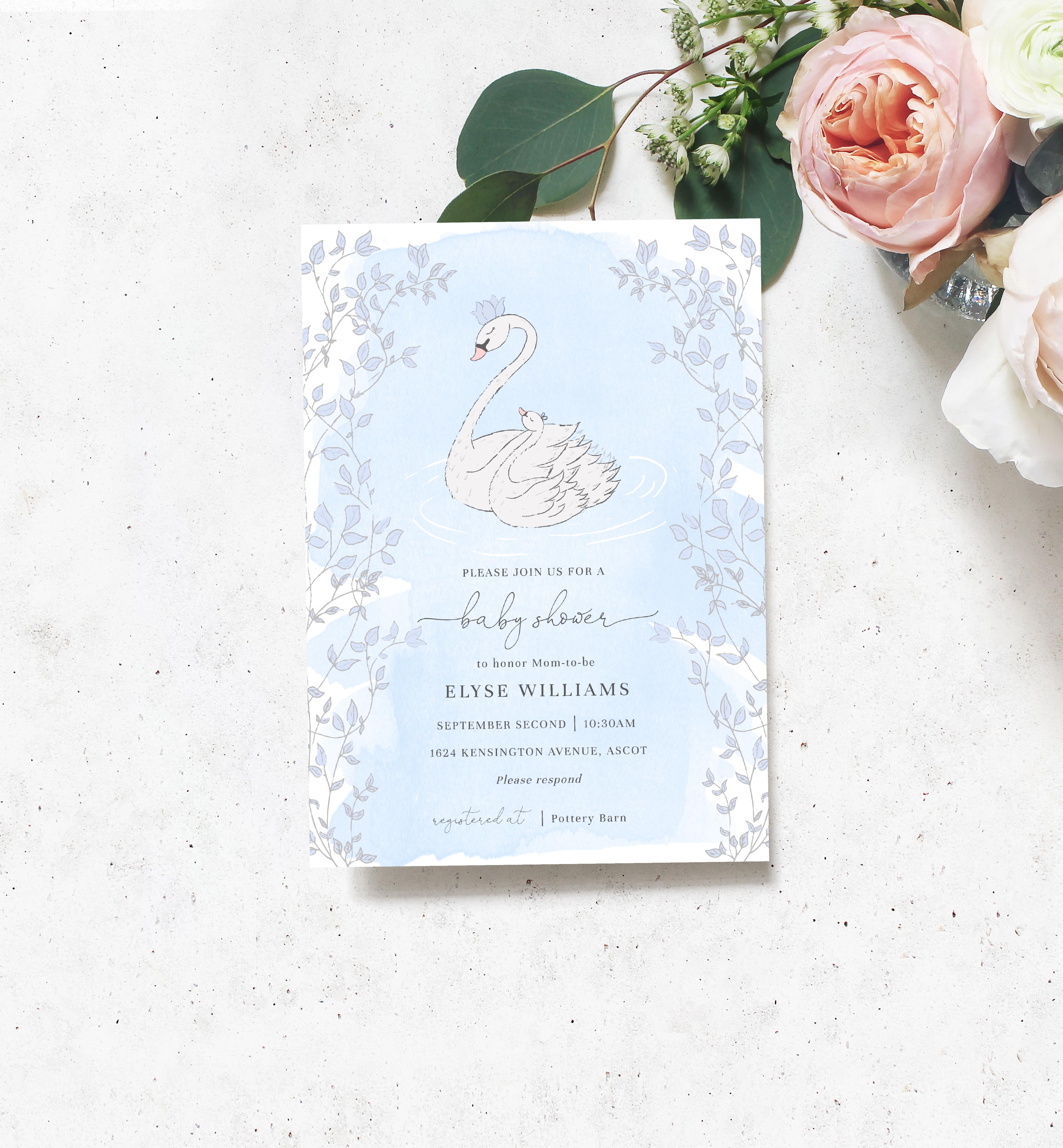 ODT-BLU-1-B778 - ODETTE - BLUE - BABY SHOWER INVITATION design preview