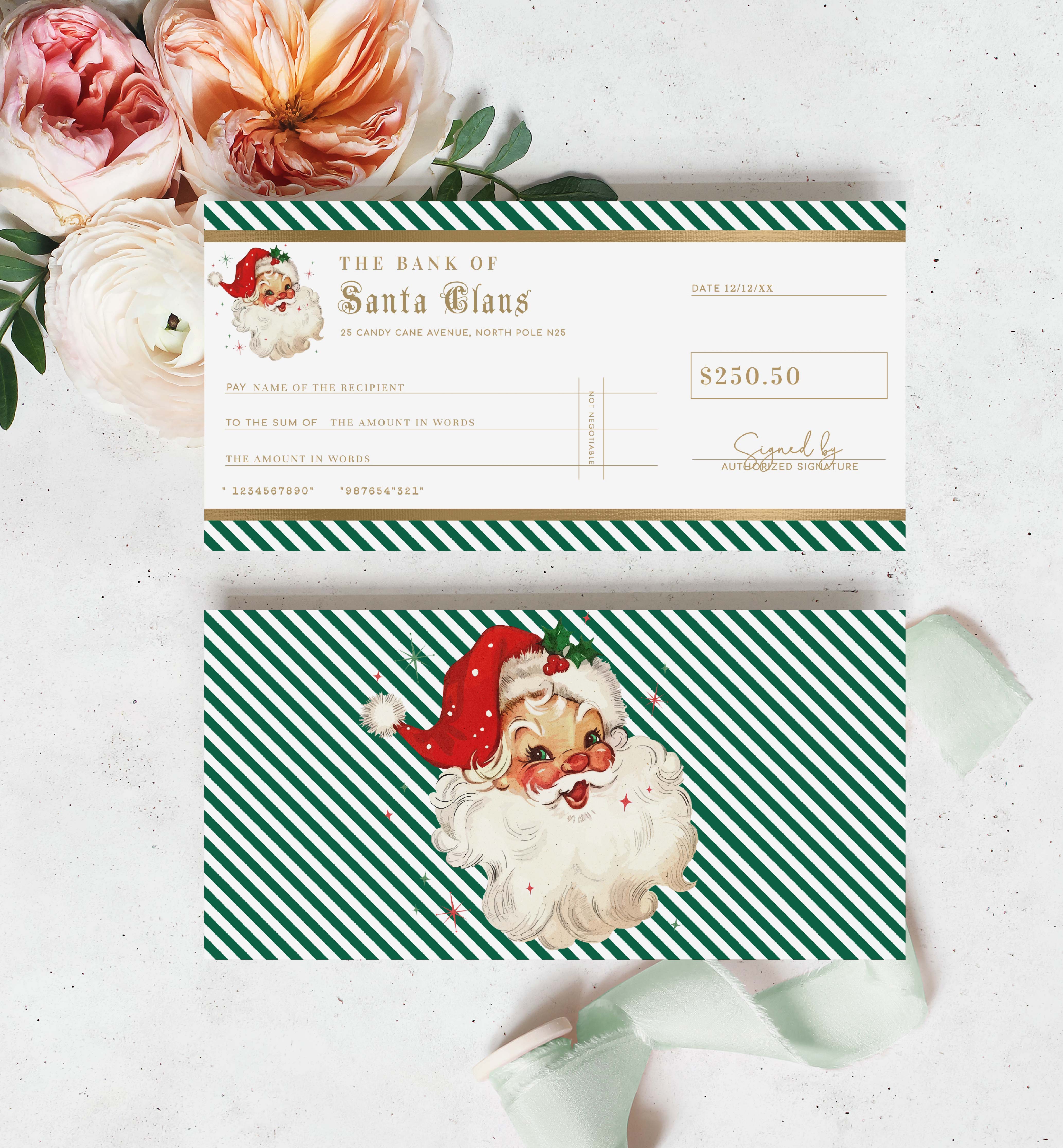 STR-GRD-14-B2851 - STRIPE - GREEN RED - CHRISTMAS SANTA CHEQUE CERTIFICATE design preview