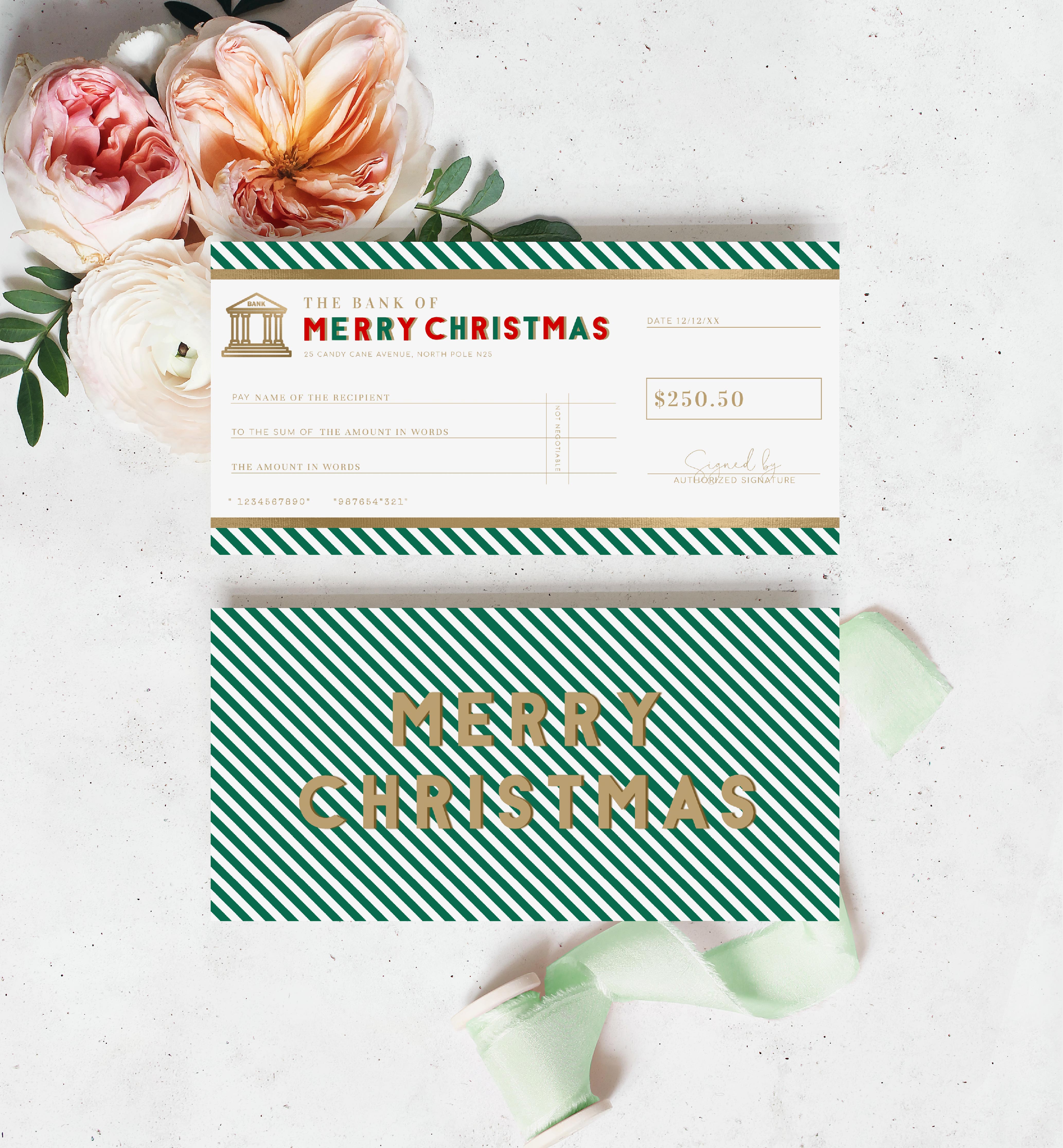 STR-GRW-14-B2385 - STRIPE - GREEN WHITE - CHRISTMAS CHEQUE CERTIFICATE design preview