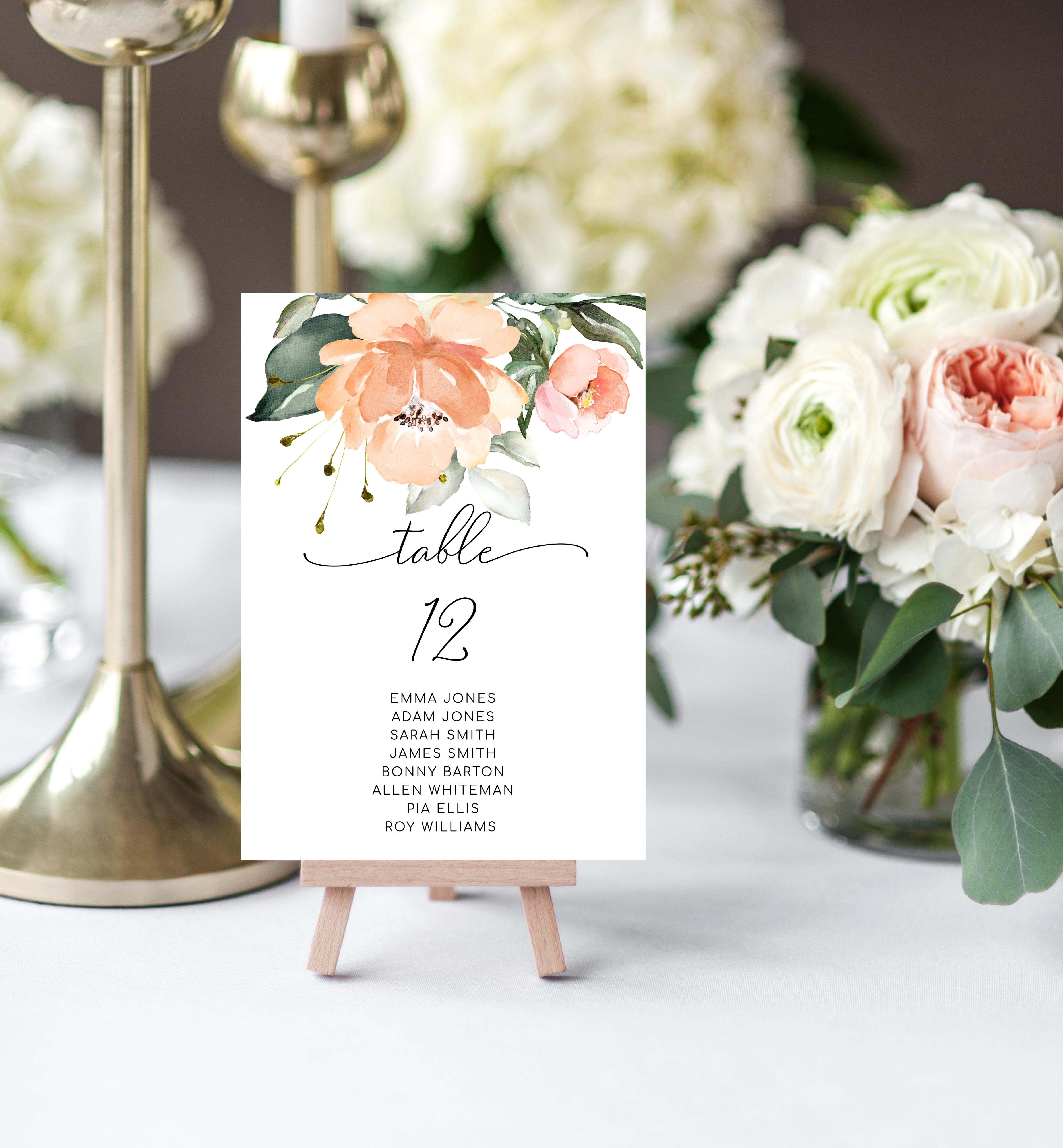 DAR-PEA-9-B395 - DARCY FLORAL - PEACH - TABLE NUMBERS design preview