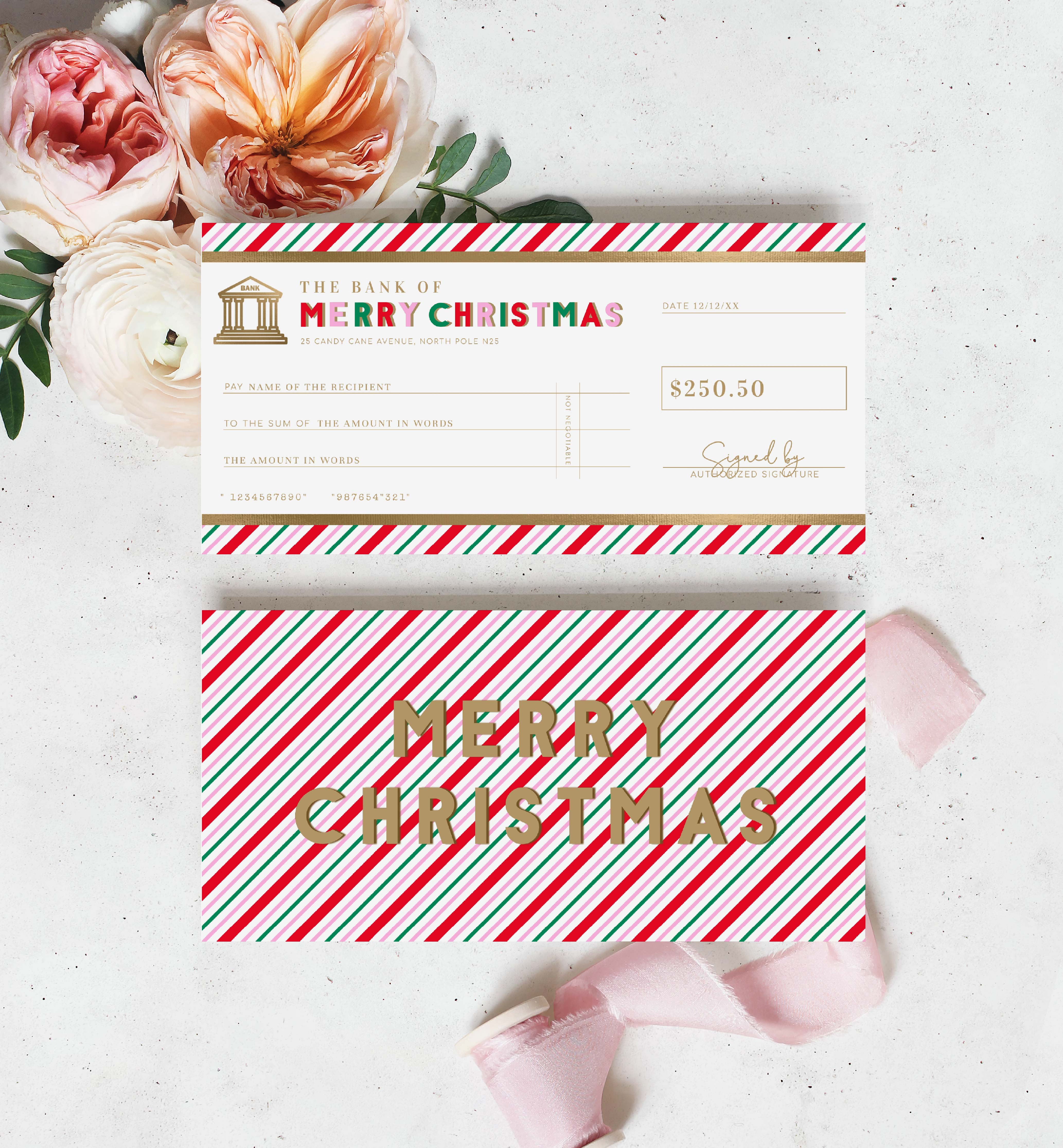 STR-PMT-14-B2850 - STRIPE - PINK MULTI - CHRISTMAS CHEQUE CERTIFICATE design preview