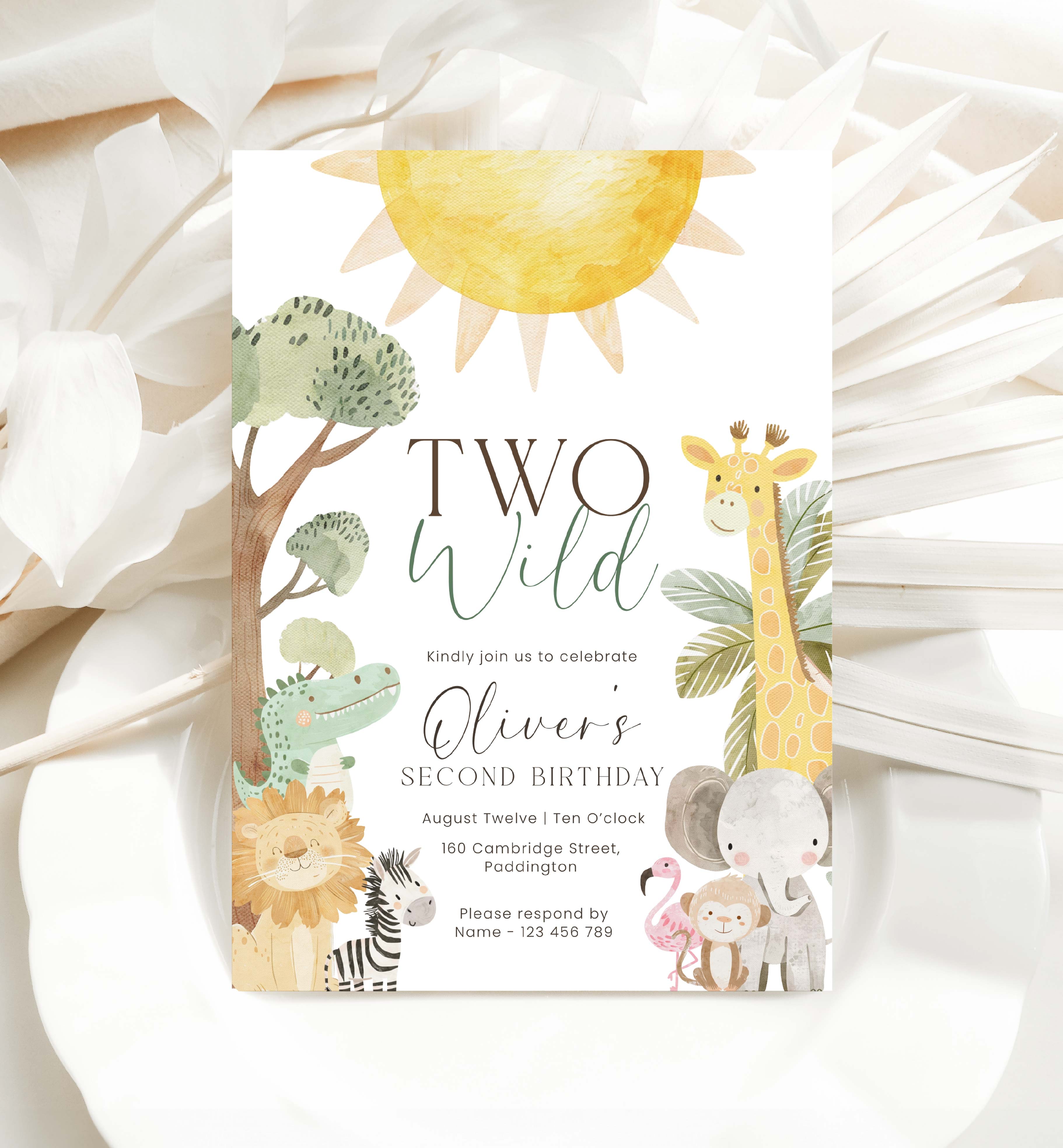 NYS-WHT-1-B3415 - NYALA SAFARI - WHITE - TWO WILD BIRTHDAY INVITATION design preview