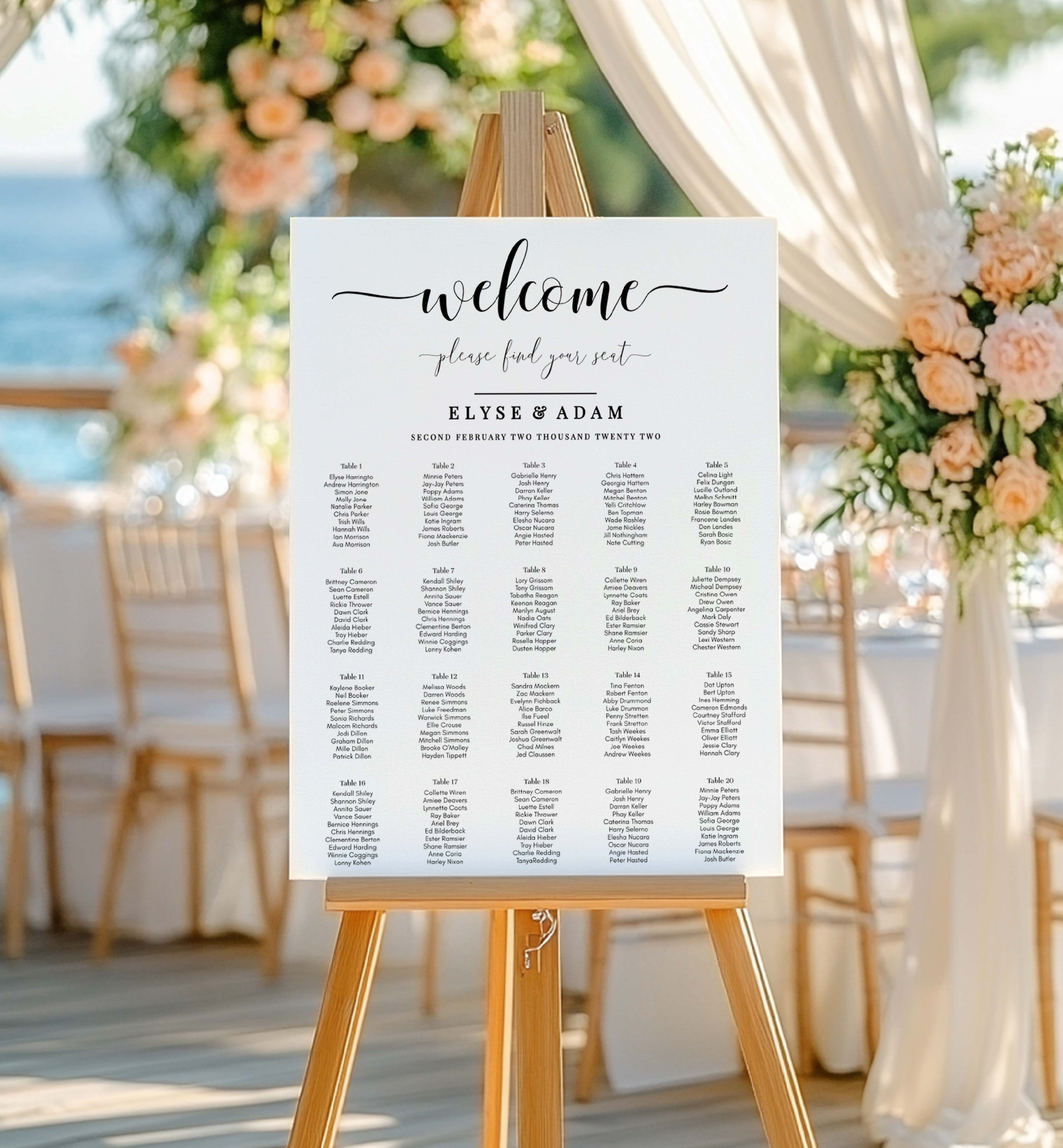 LEY-WHT-4-B510 - LEYTON - BLACK WHITE - SEATING CHART PORTRAIT design preview