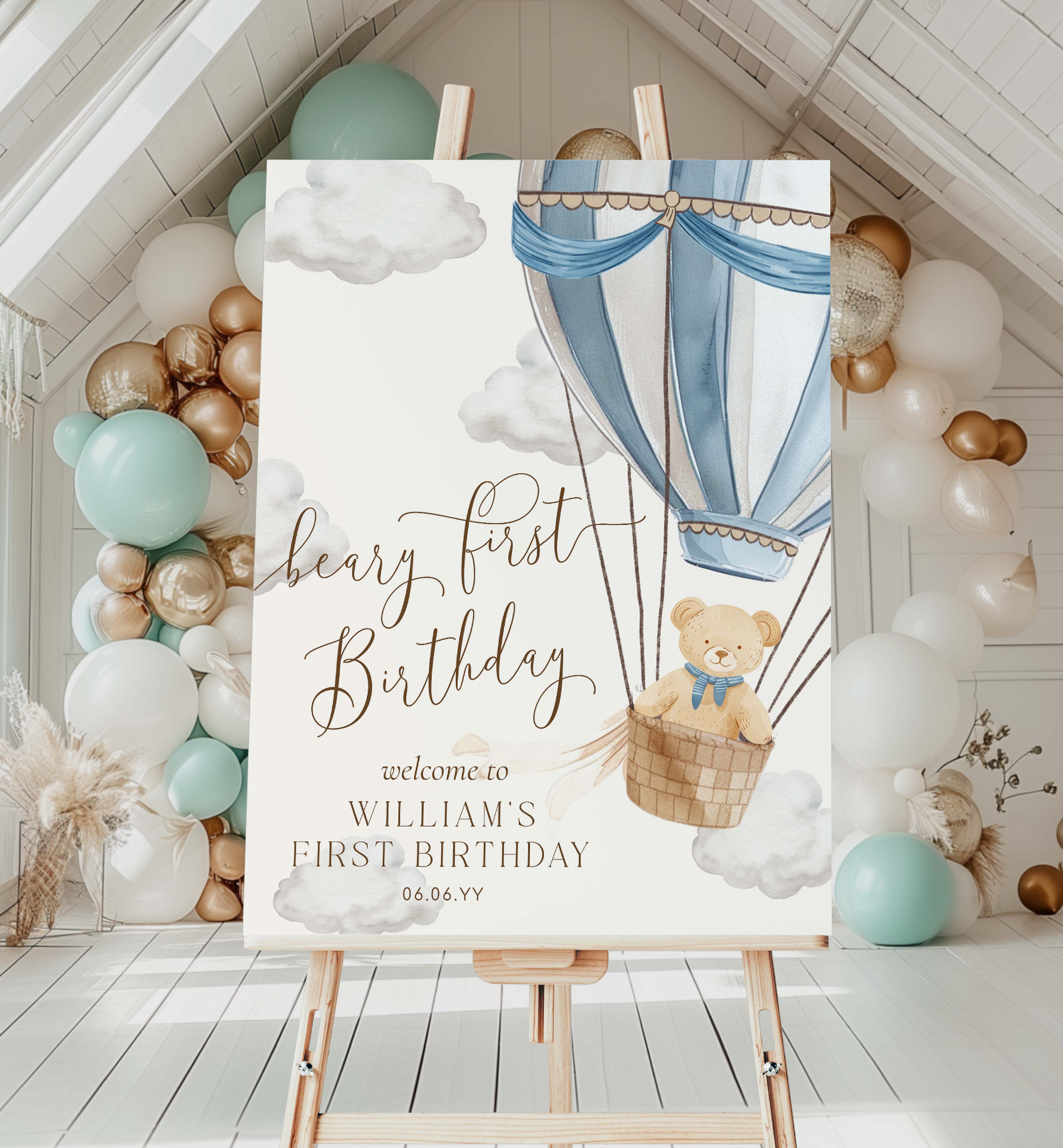 BER-BLU-3-B3627 - BEARLY WAIT - BLUE - BEARY FIRST BIRTHDAY WELCOME SIGN design preview