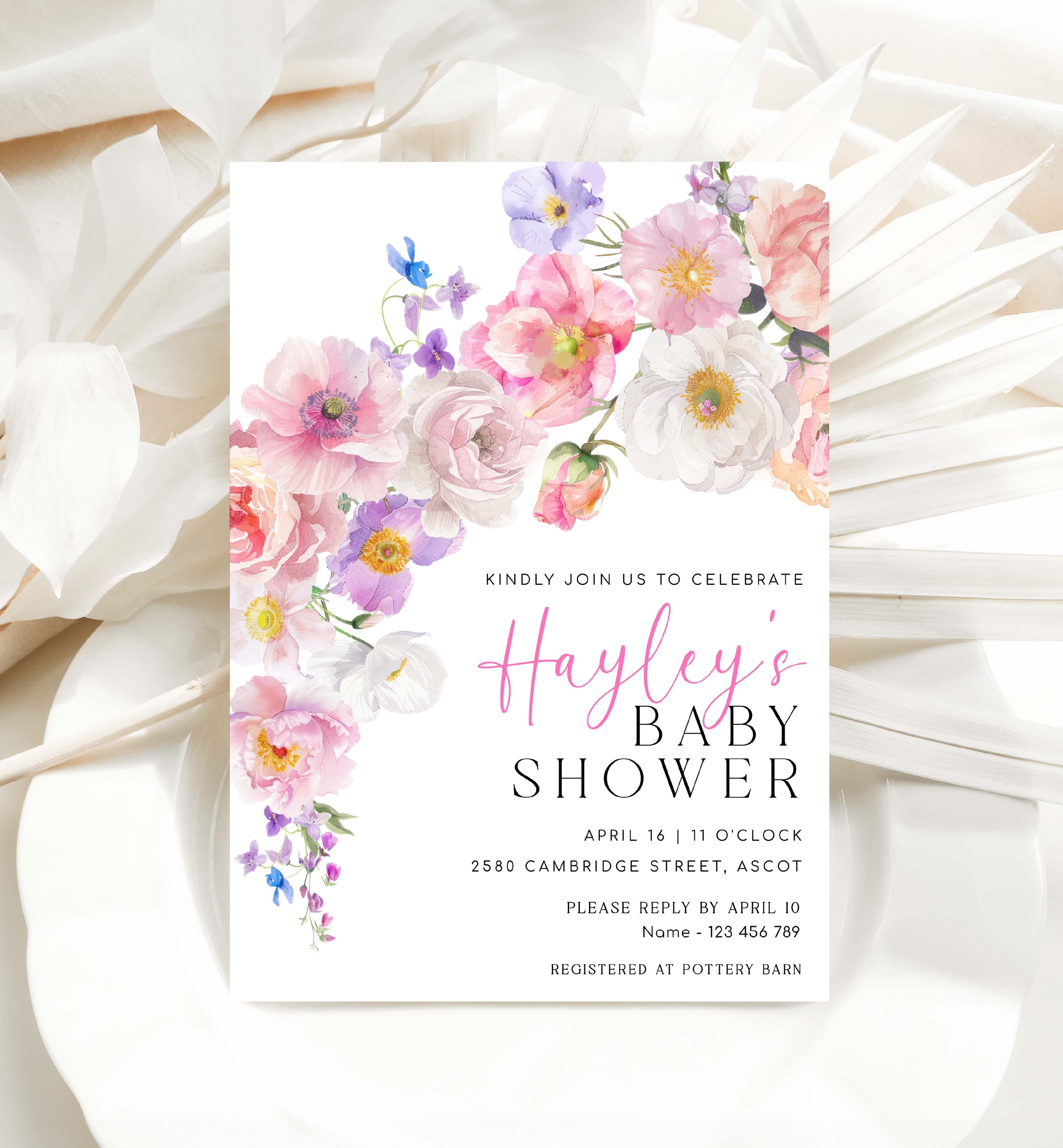 ELO-WHT-1-B3511 - ELOISE - WHITE - BABY SHOWER INVITATION design preview