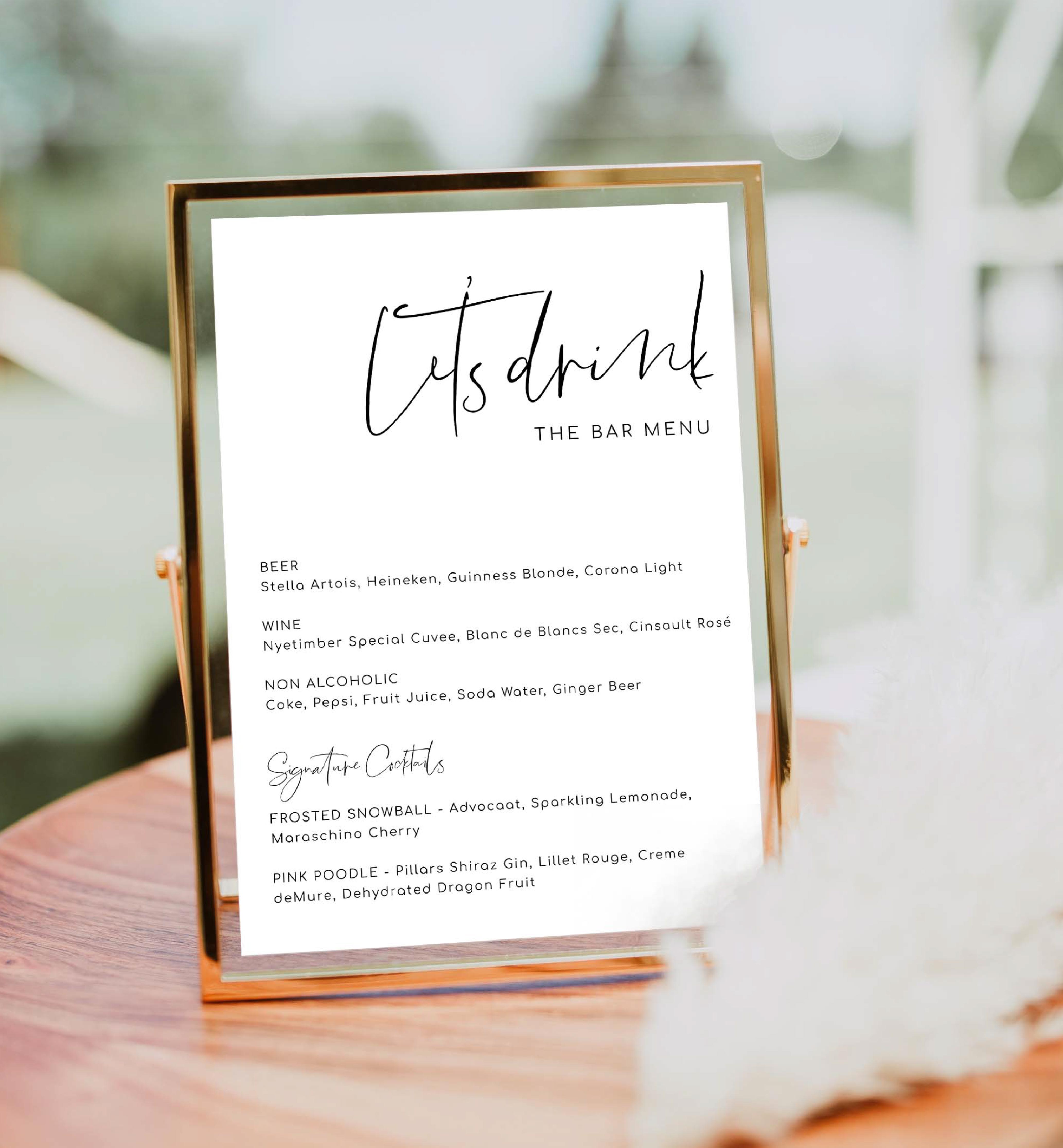 GIG-WHT-12-B1832 - GIGI SCRIPT - WHITE - DRINKS MENU SIGN design preview