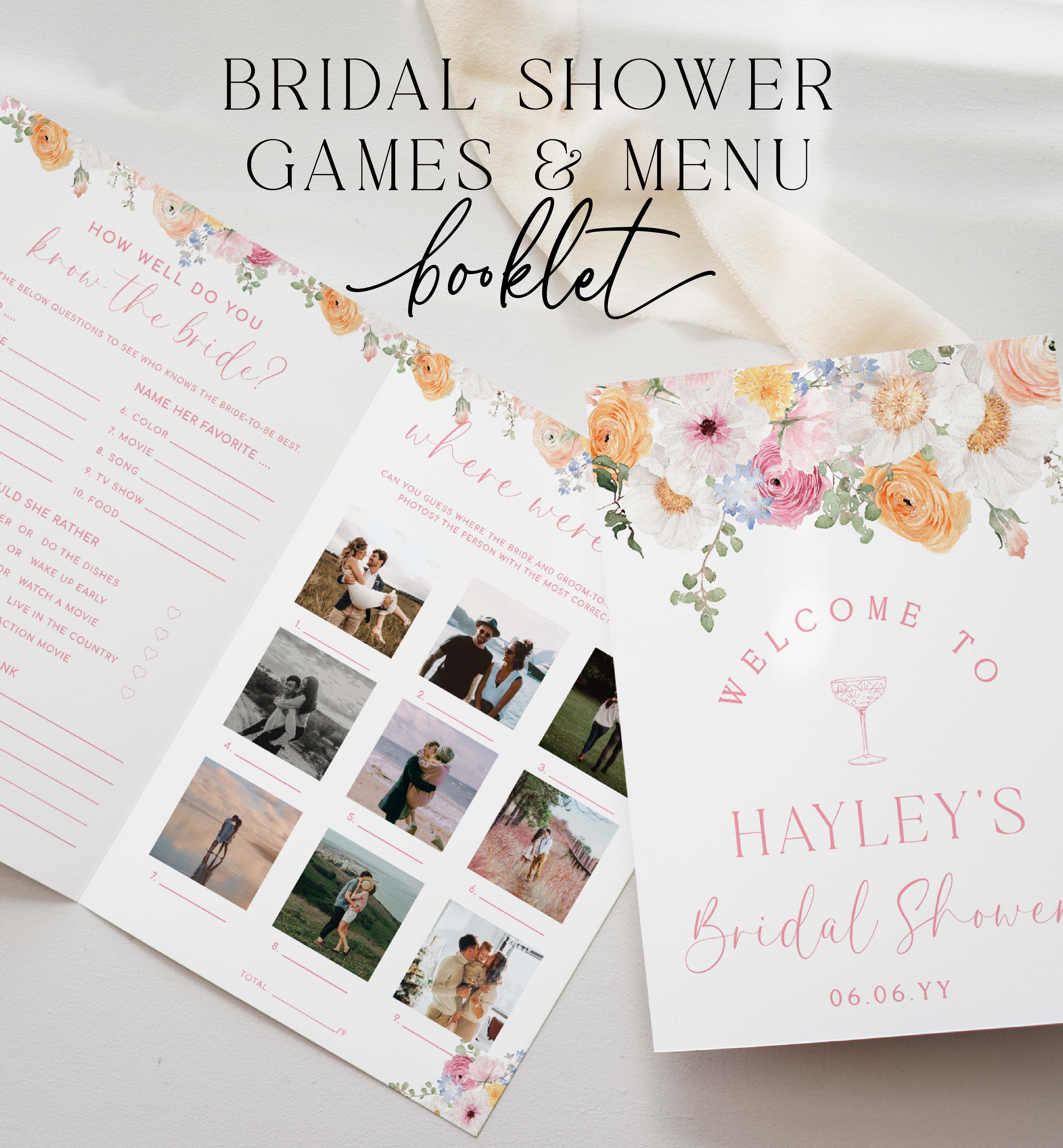 MIL-WHT-10-B3089 - MILLIE FLORAL - WHITE - BRIDAL SHOWER GAME BOOKLET design preview
