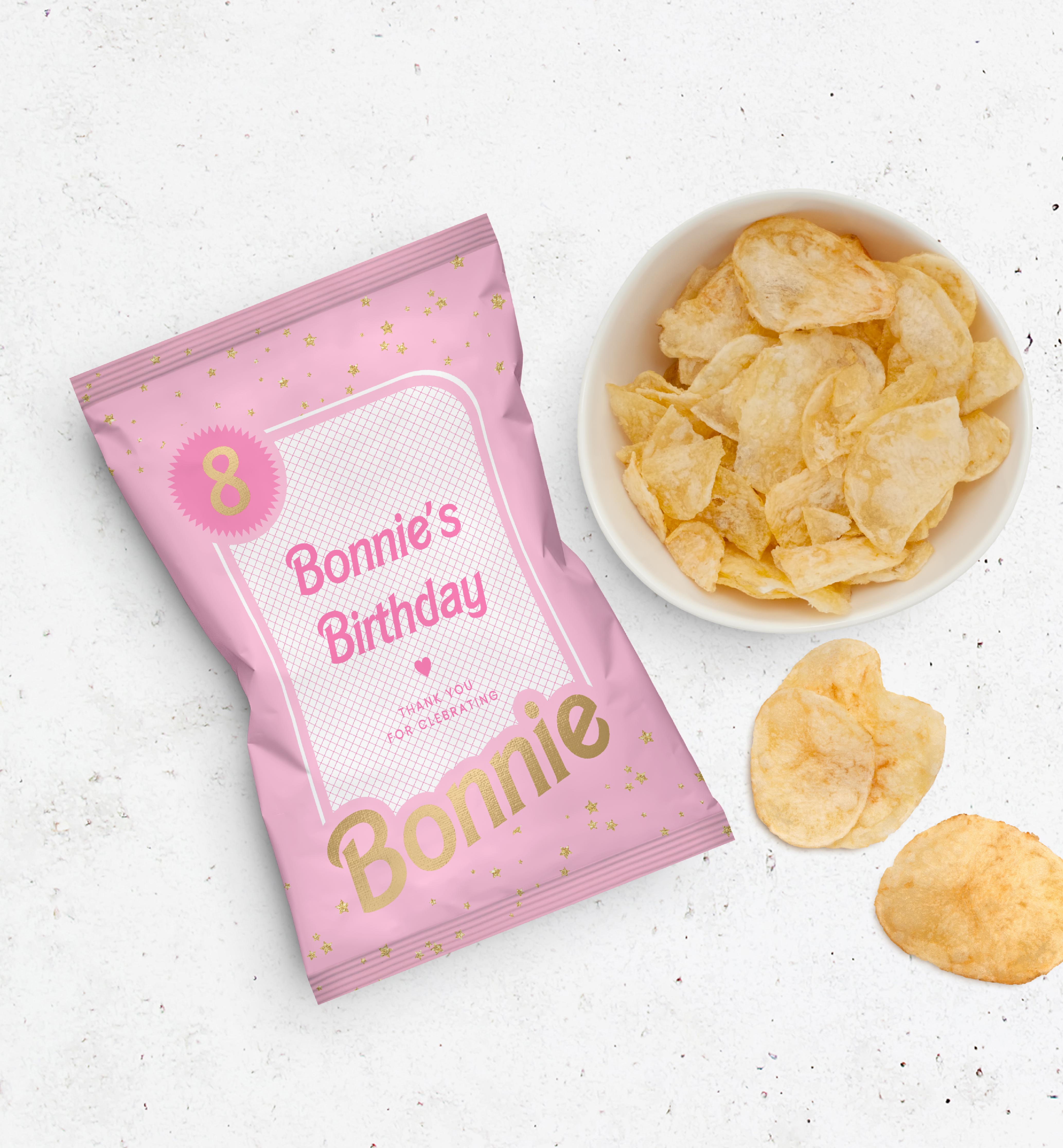 BAR-PNK-6-B2315 - BARBIE PARTY - PINK GOLD - CHIP PACKET FAVOUR design preview