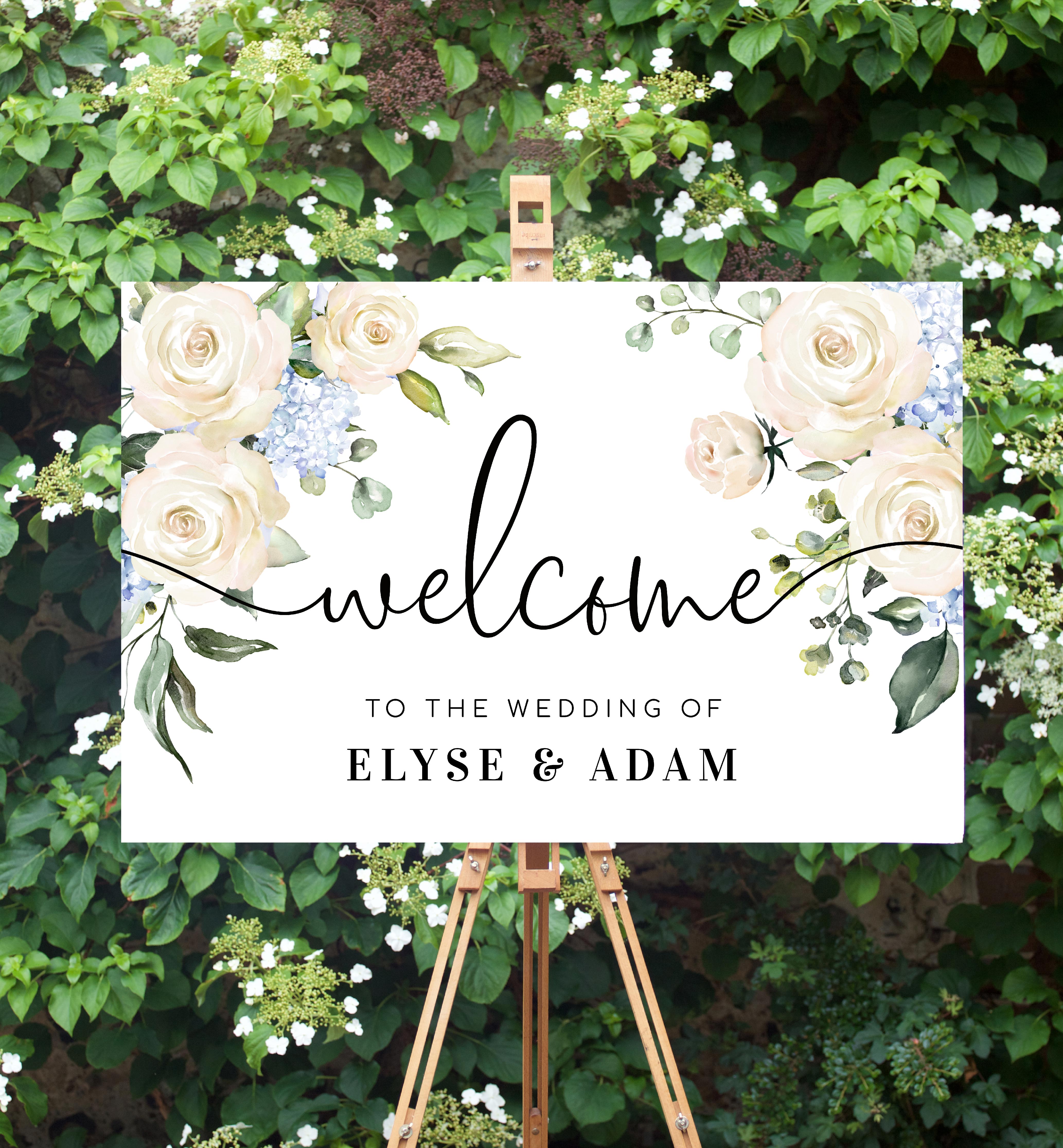 DAR-WHT-3-B004 - DARCY FLORAL WHITE - WELCOME SIGN - LANDSCAPE design preview
