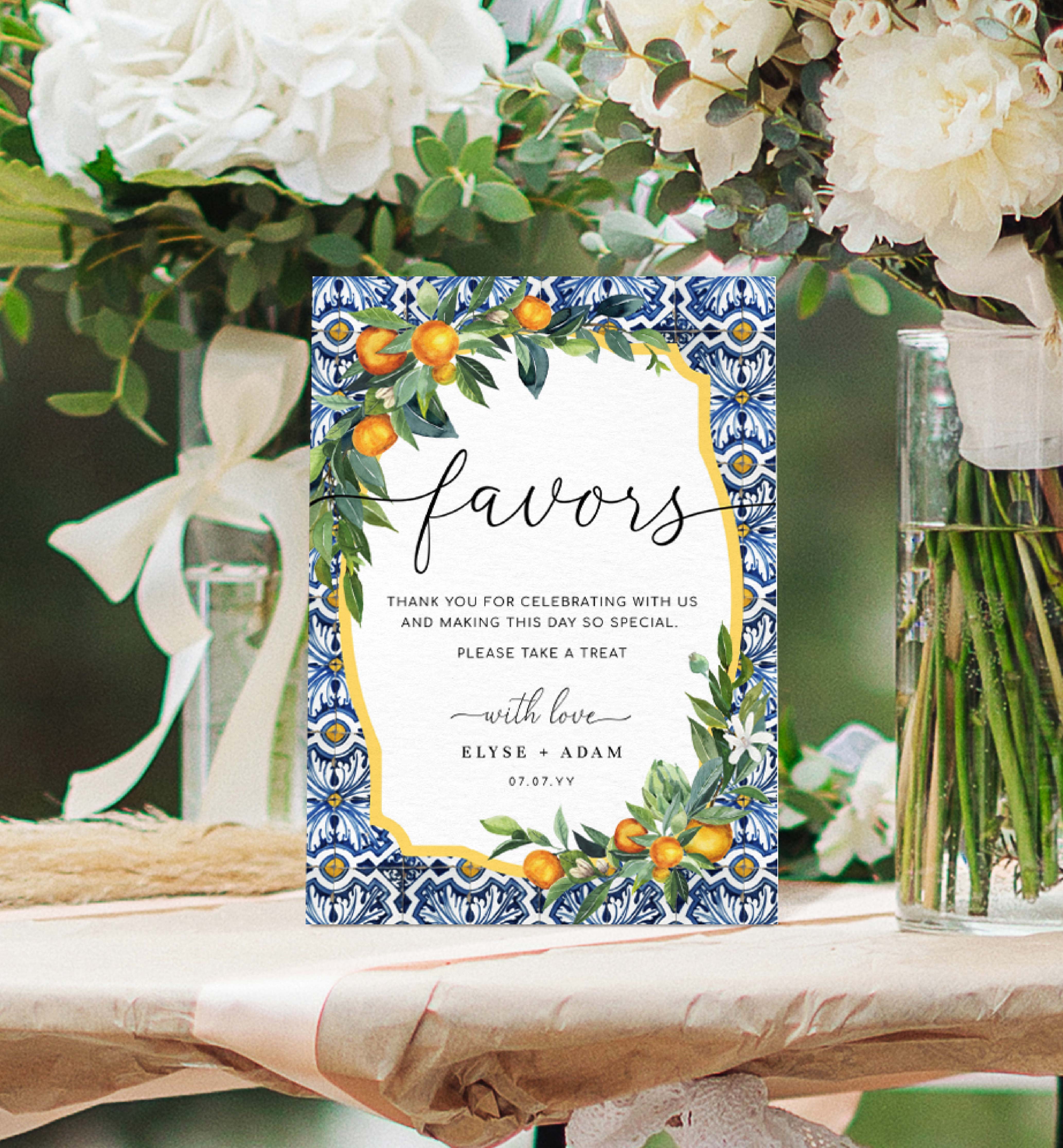 POS-BLO-7-B1312 - POSITANO BLUE TILE - ORANGE - FAVOUR SIGN design preview