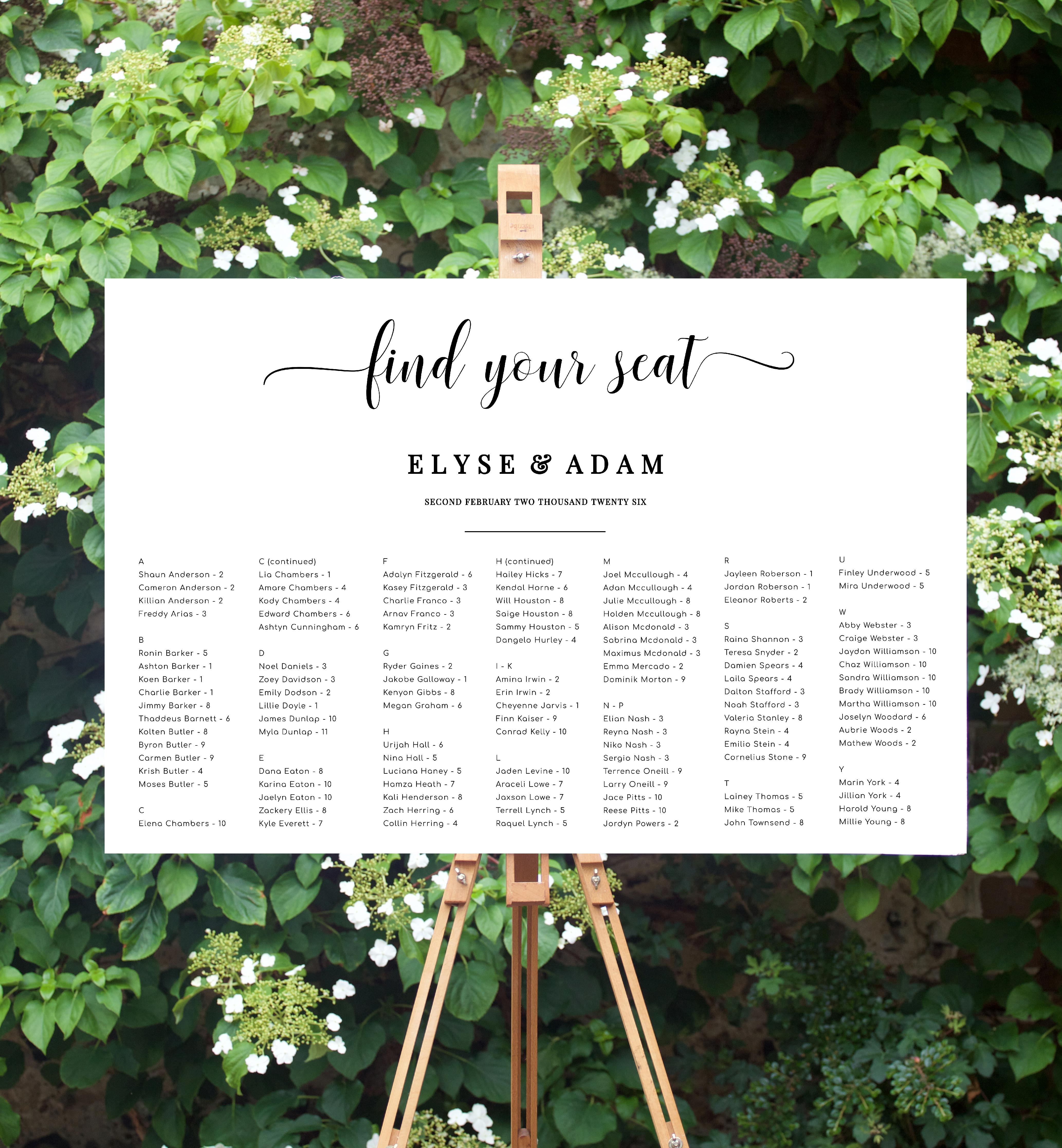 LEY-WHT-4-B2077 - LEYTON - WHITE - SEATING CHART - ALPHABETICAL design preview