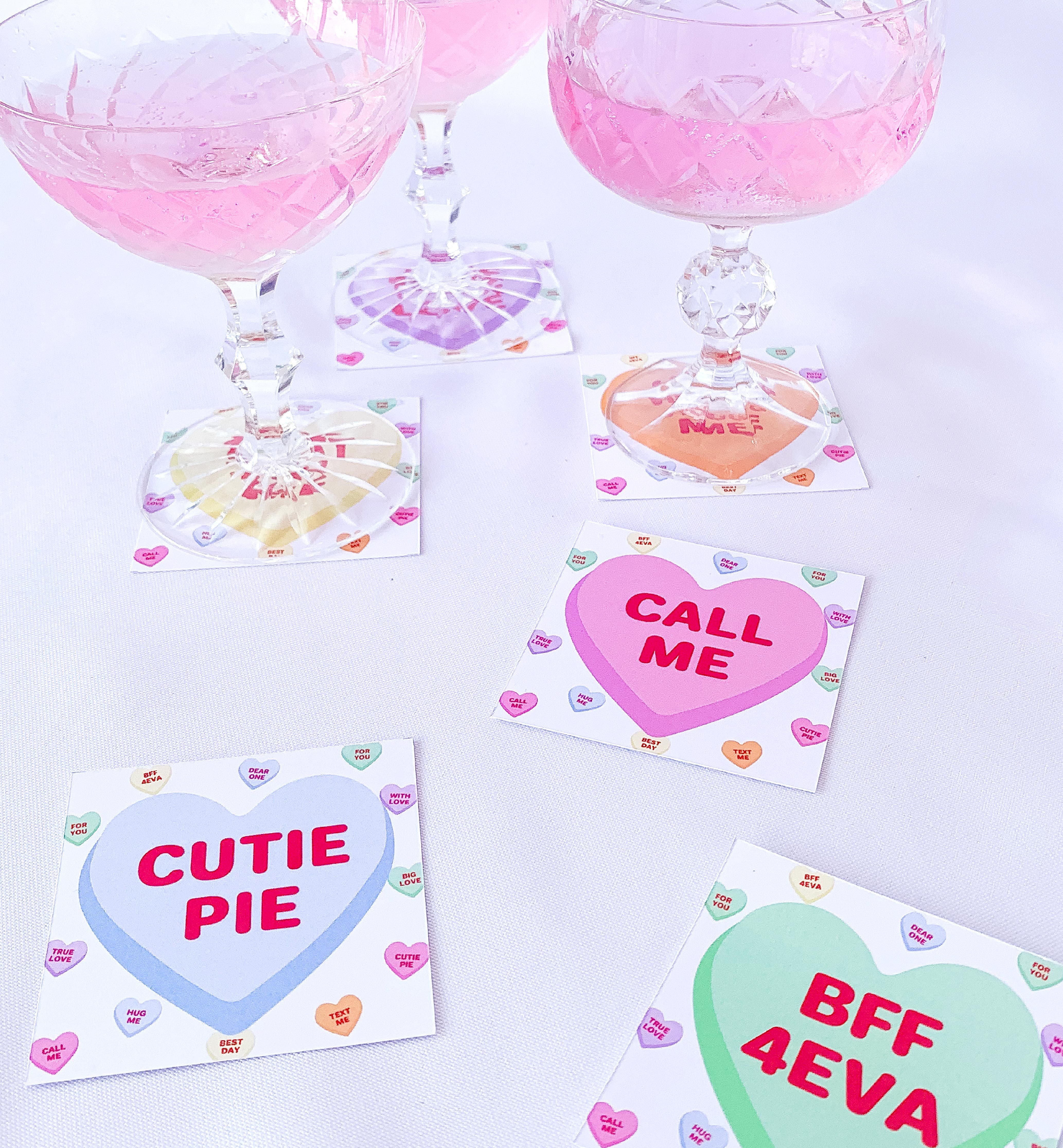 CNH-WHT-6-B2484 - CONVERSATION HEARTS - WHITE - VALENTINE'S COASTERS design preview