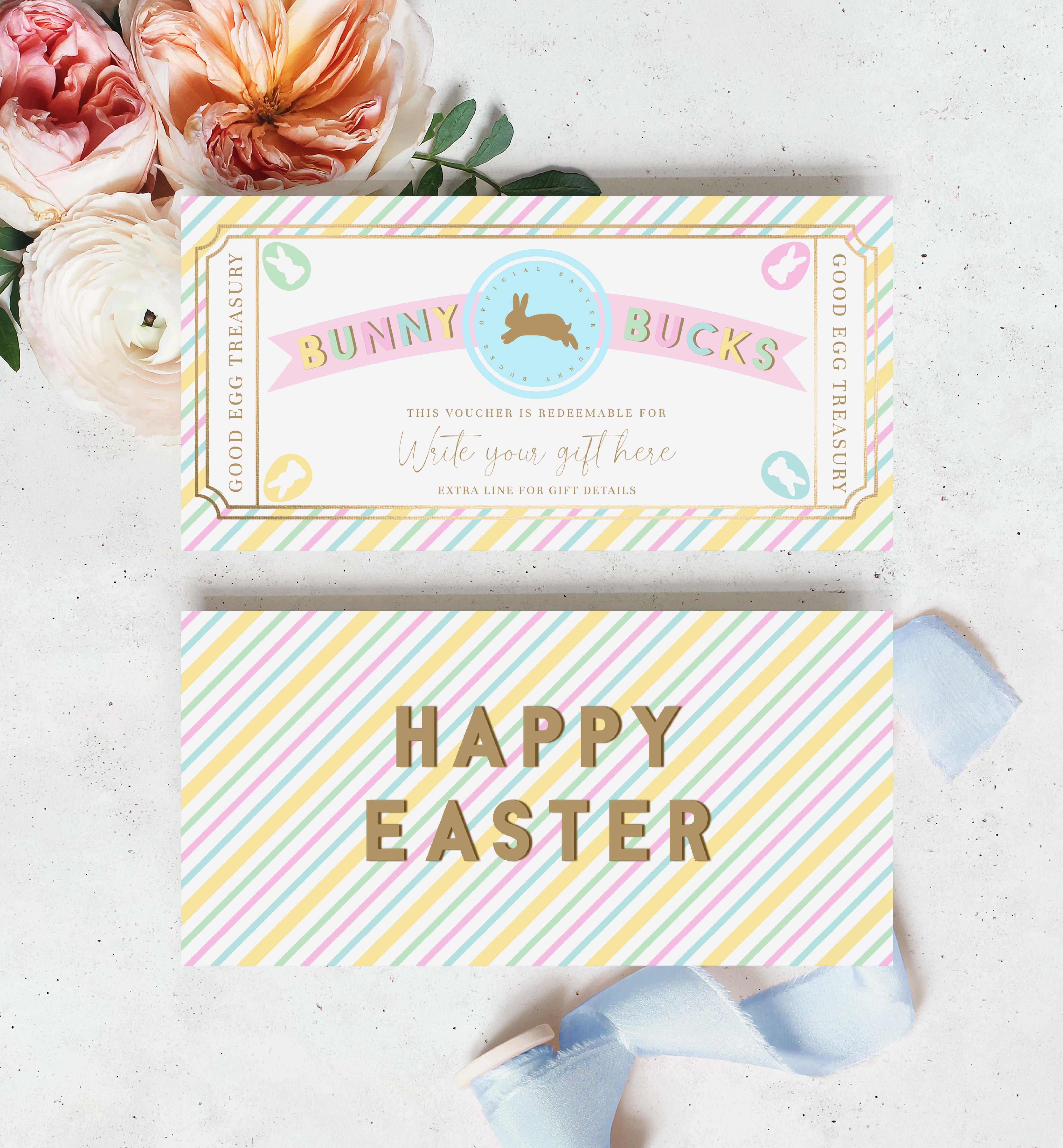 STR-PMT-14-B2612 - STRIPE - PASTEL MULTI - EASTER BUNNY BUCKS design preview