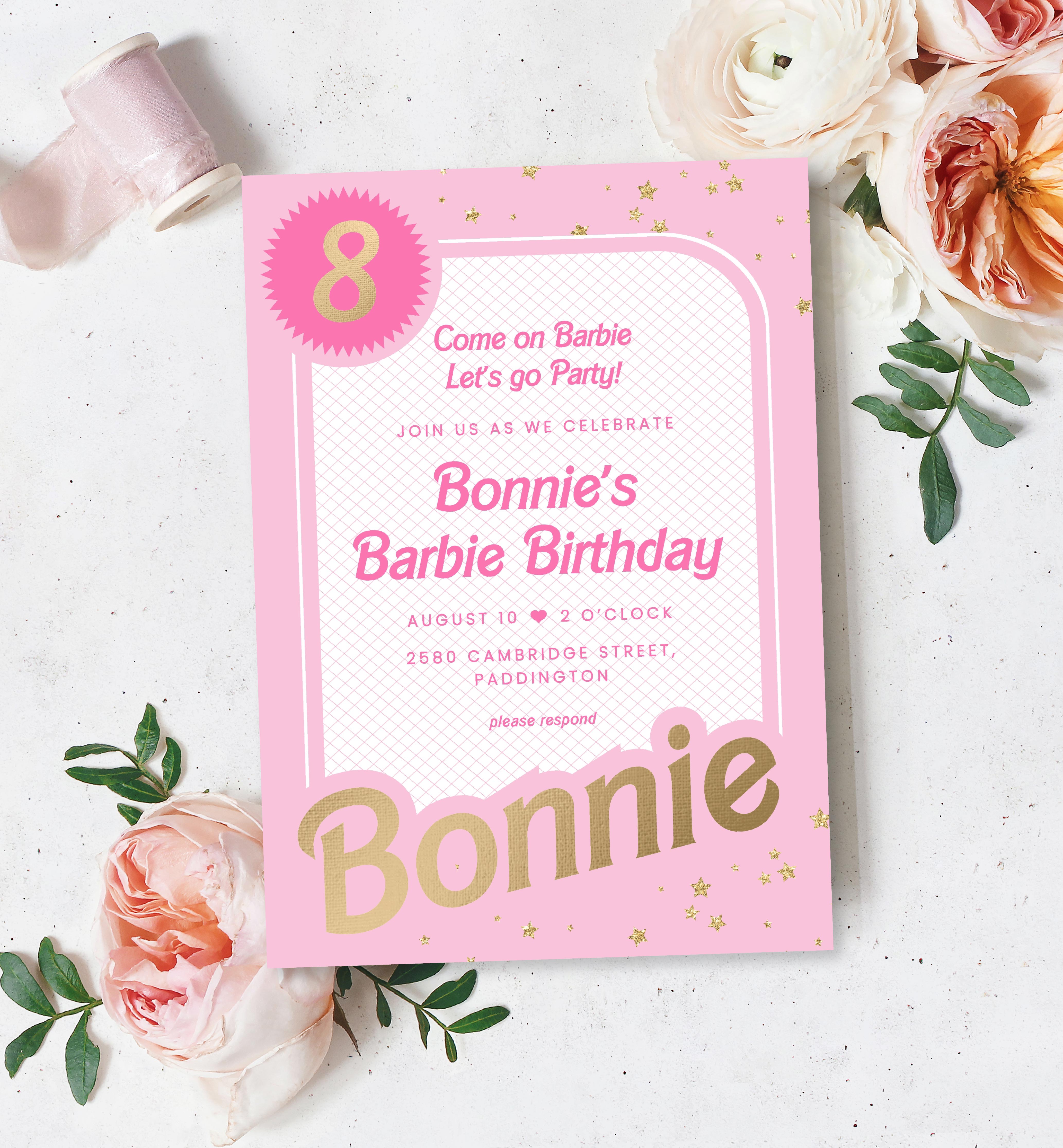 BAR-PNK-1-B1486 - BARBIE BOX - PINK - BIRTHDAY INVITATION design preview