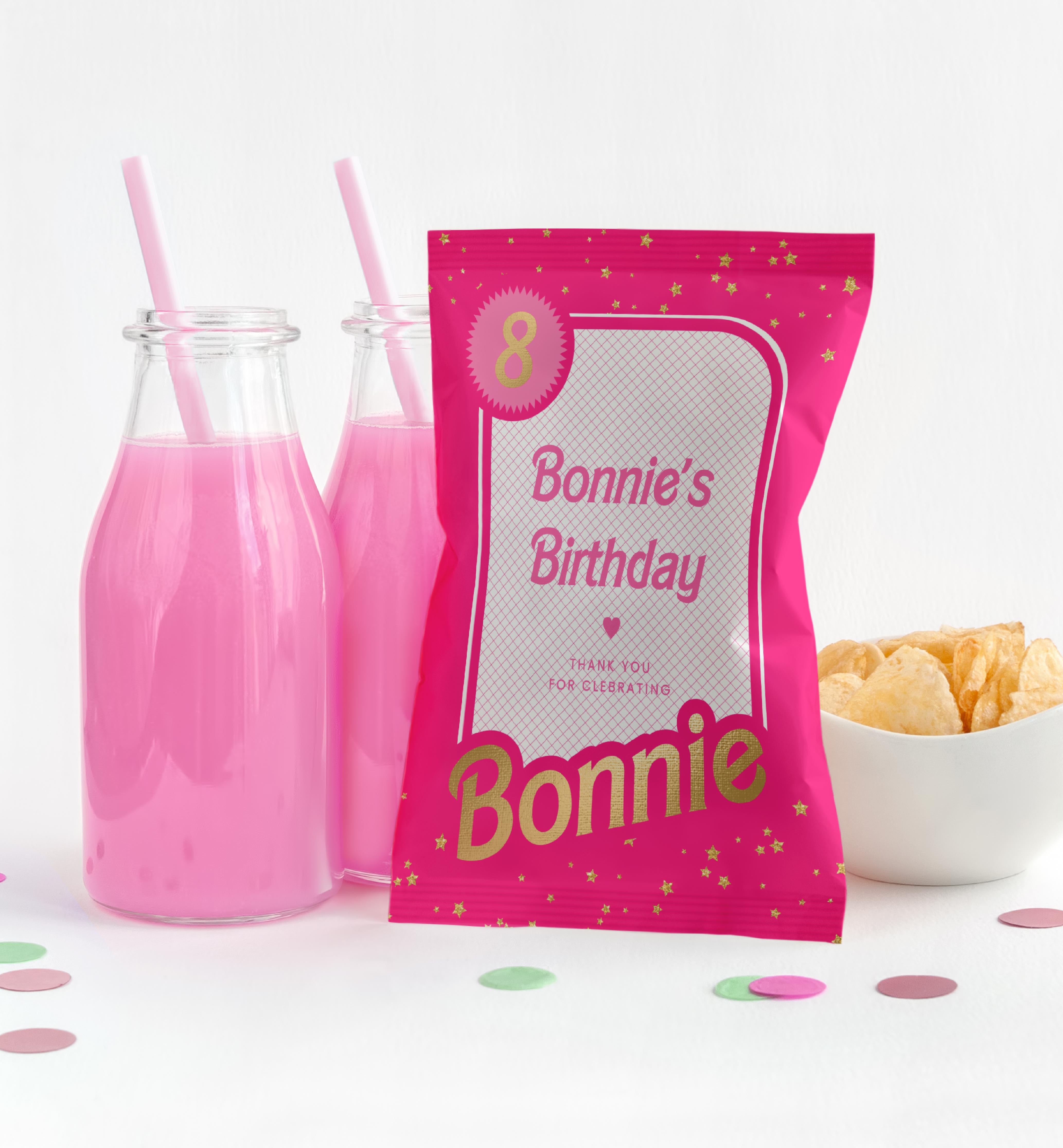 BAR-HPK-6-B2315 - BARBIE PARTY - HOT PINK GOLD - CHIP PACKET FAVOUR design preview