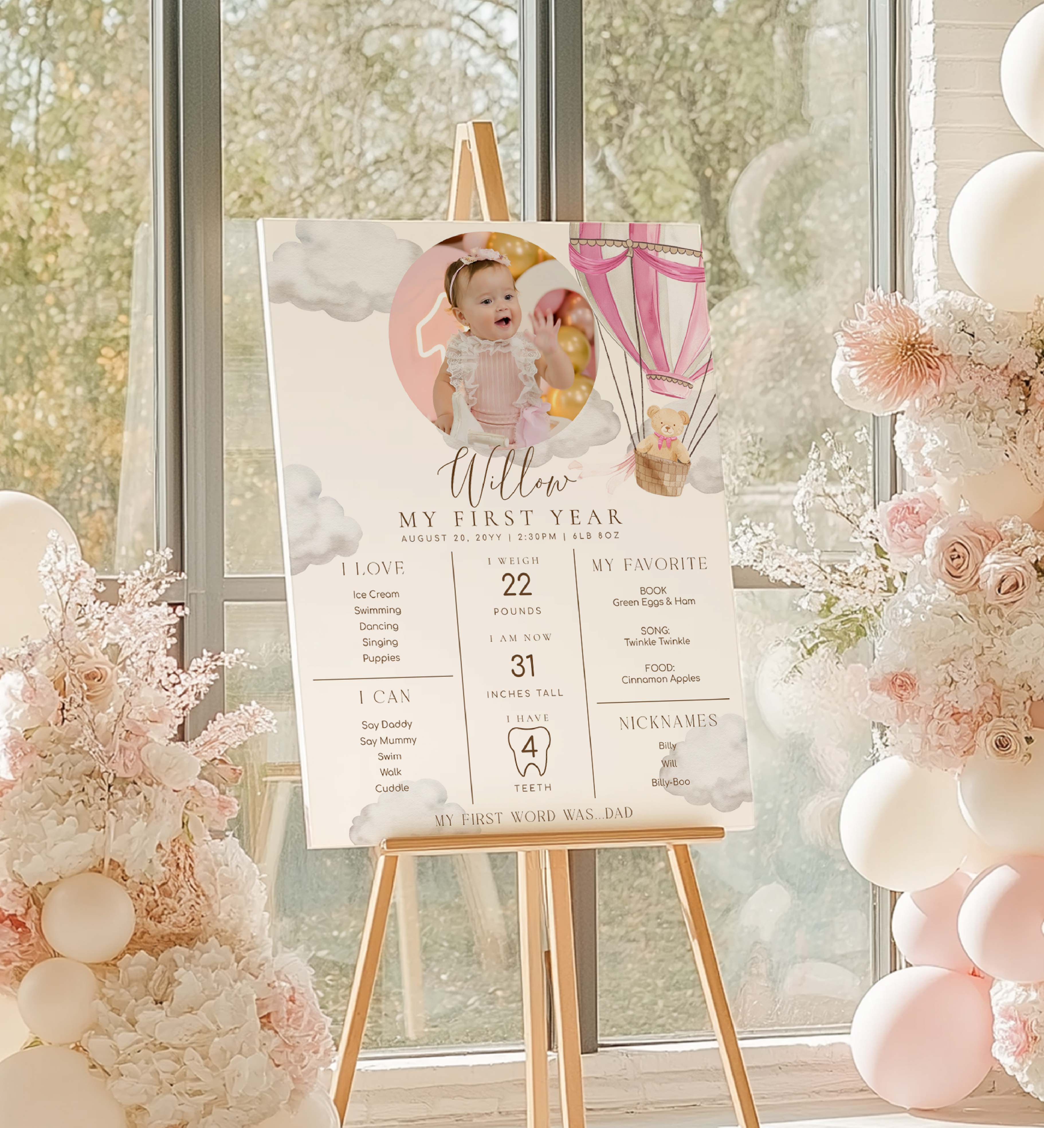 BER-PNK-7-B3725 - BEARLY WAIT - PINK - BEARY FIRST BIRTHDAY MILESTONE SIGN design preview