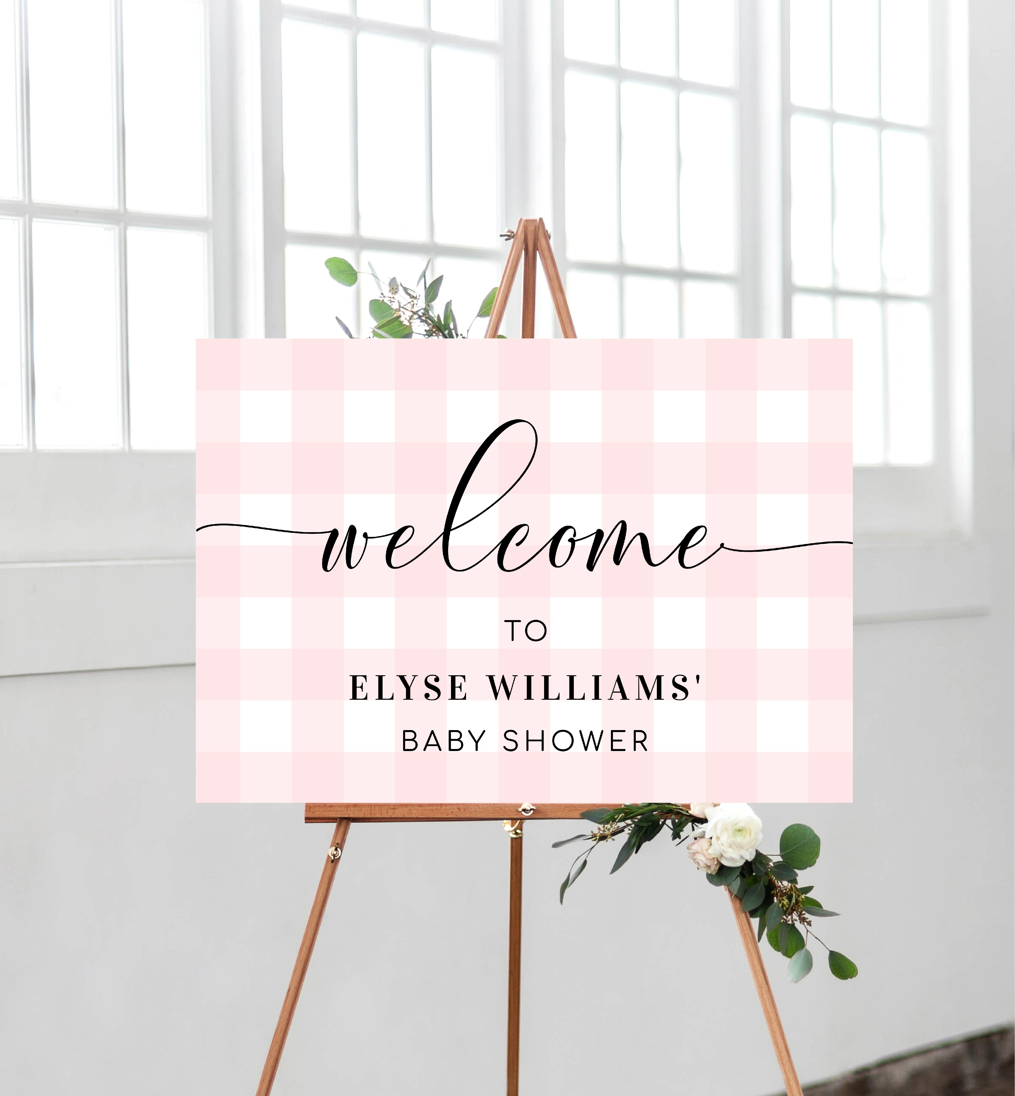 GIN-PNK-3-B011-GINGHAM PINK - WELCOME SIGN design preview