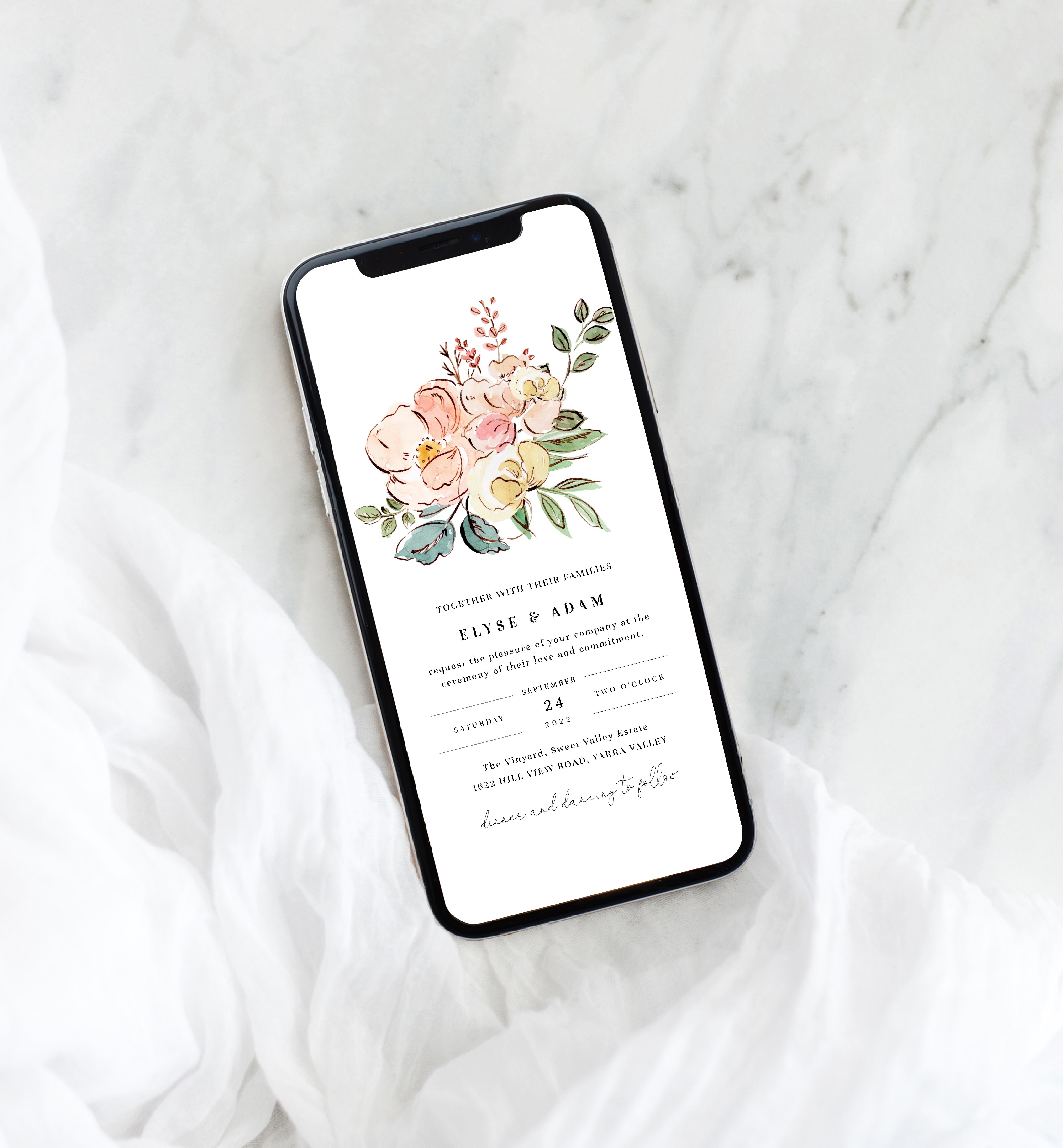 CAM-MTL-16-B719 - CAMBRIDGE FLORAL - MULTI - SMARTPHONE WEDDING INVITATION design preview