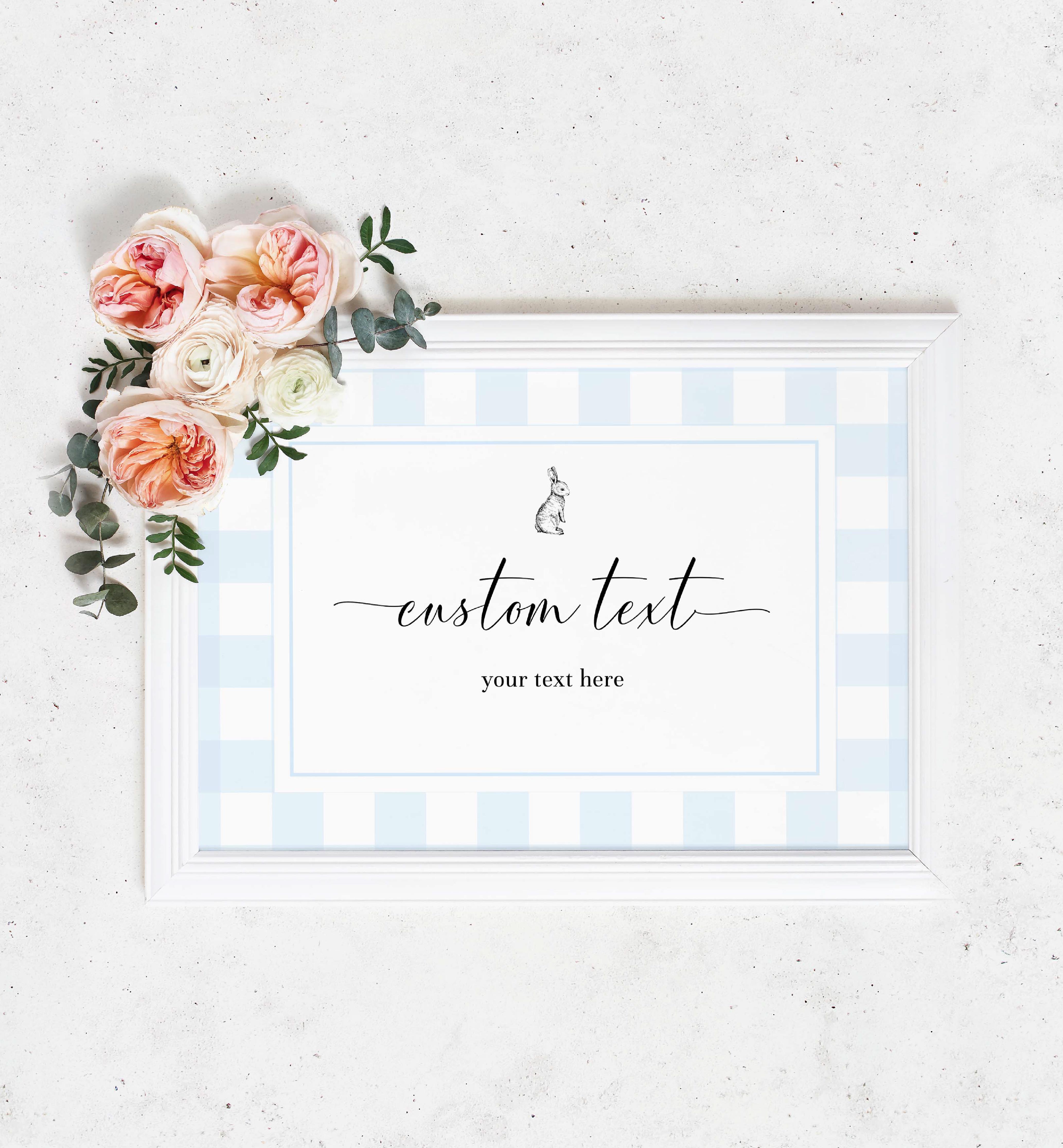 GIN-BLU-7-B504 - GINGHAM BUNNY - BLUE - CUSTOM TEXT SIGN design preview