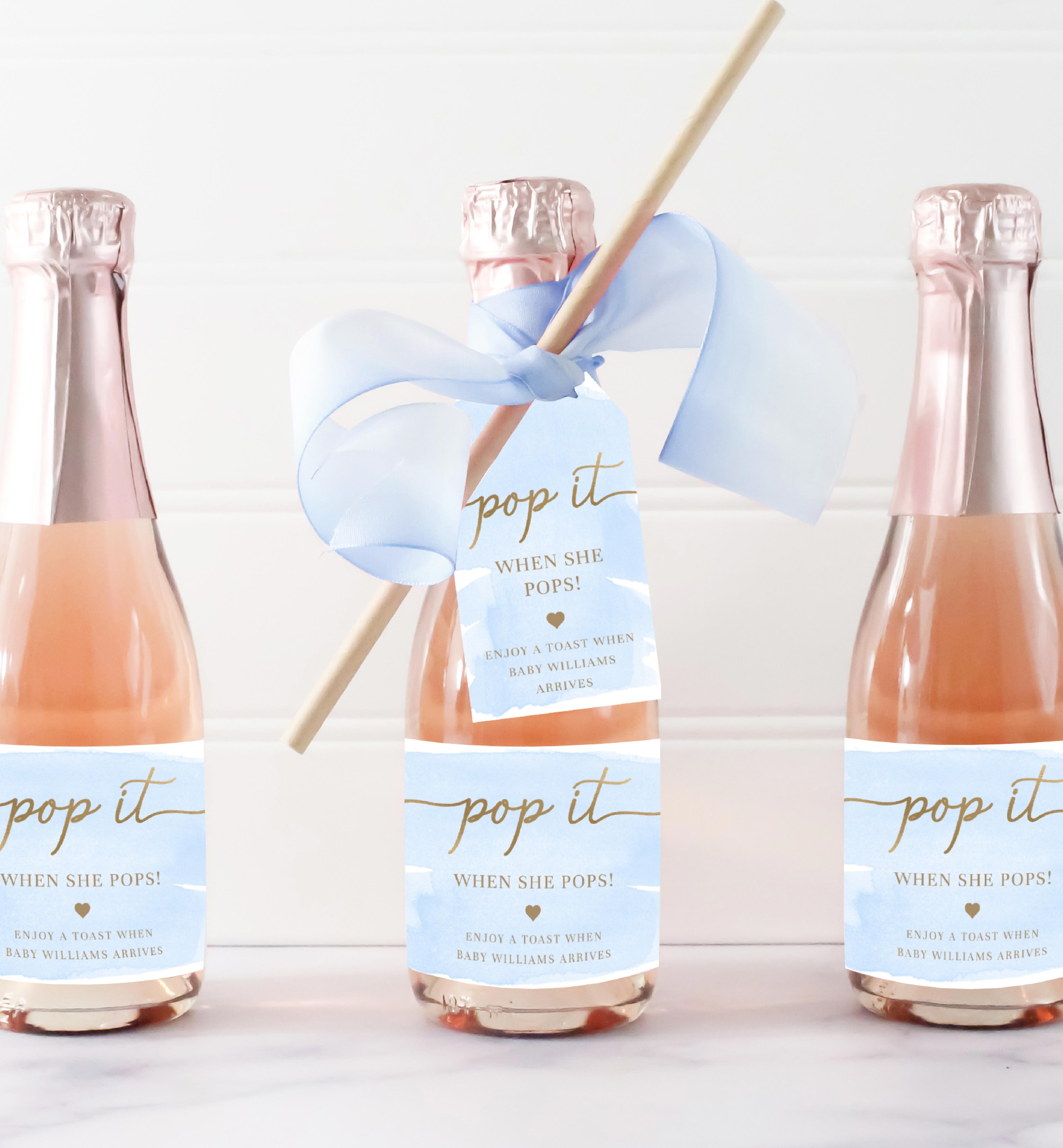 WAT-BLU-6-B2081 - WATERCOLOUR BLUE - GOLD - POP IT FAVOUR TAG design preview