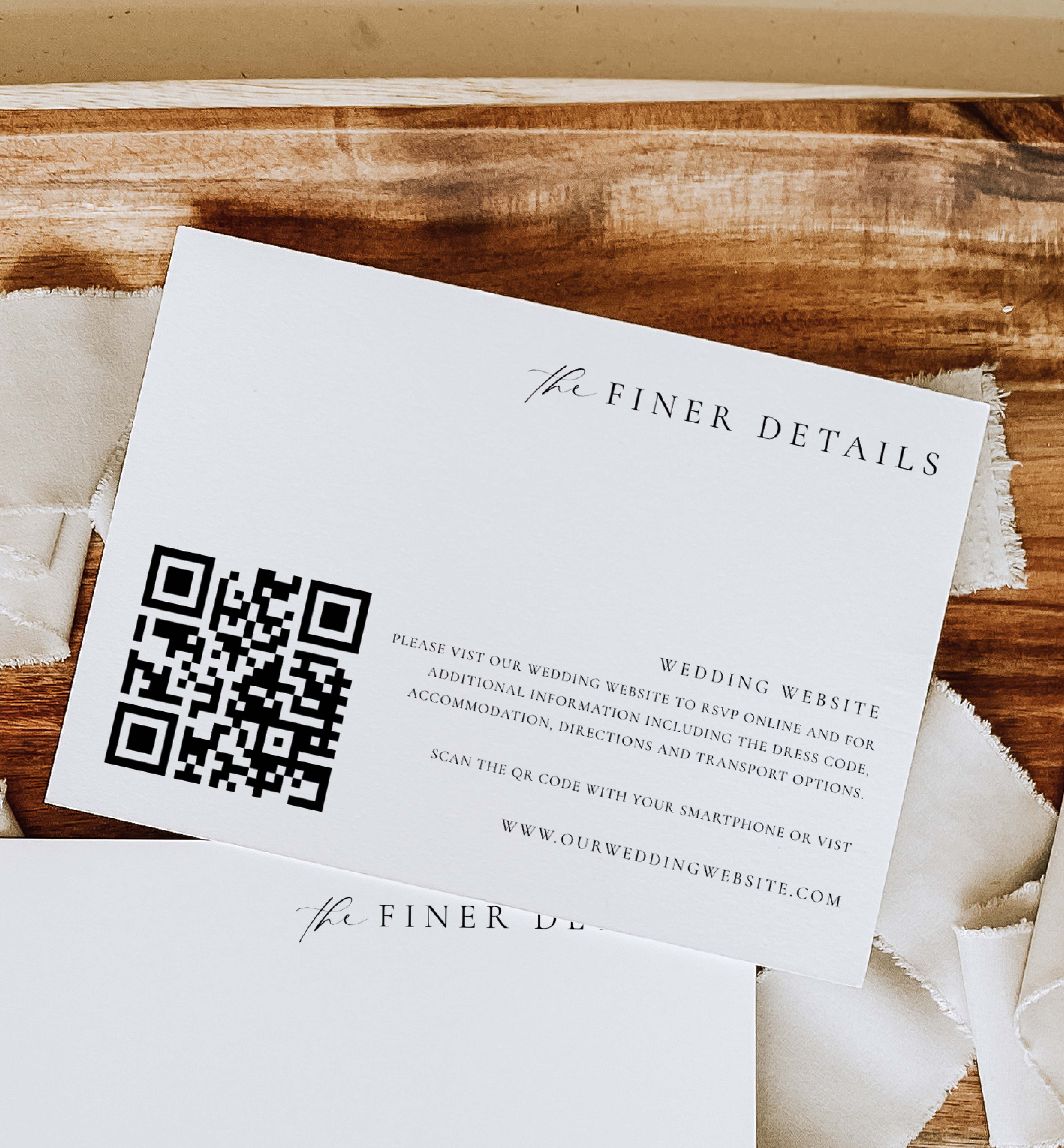 ELE-WHT-2-B2765 - ELLESMERE - WHITE - QR CODE WEDDING WEBSITE CARD design preview