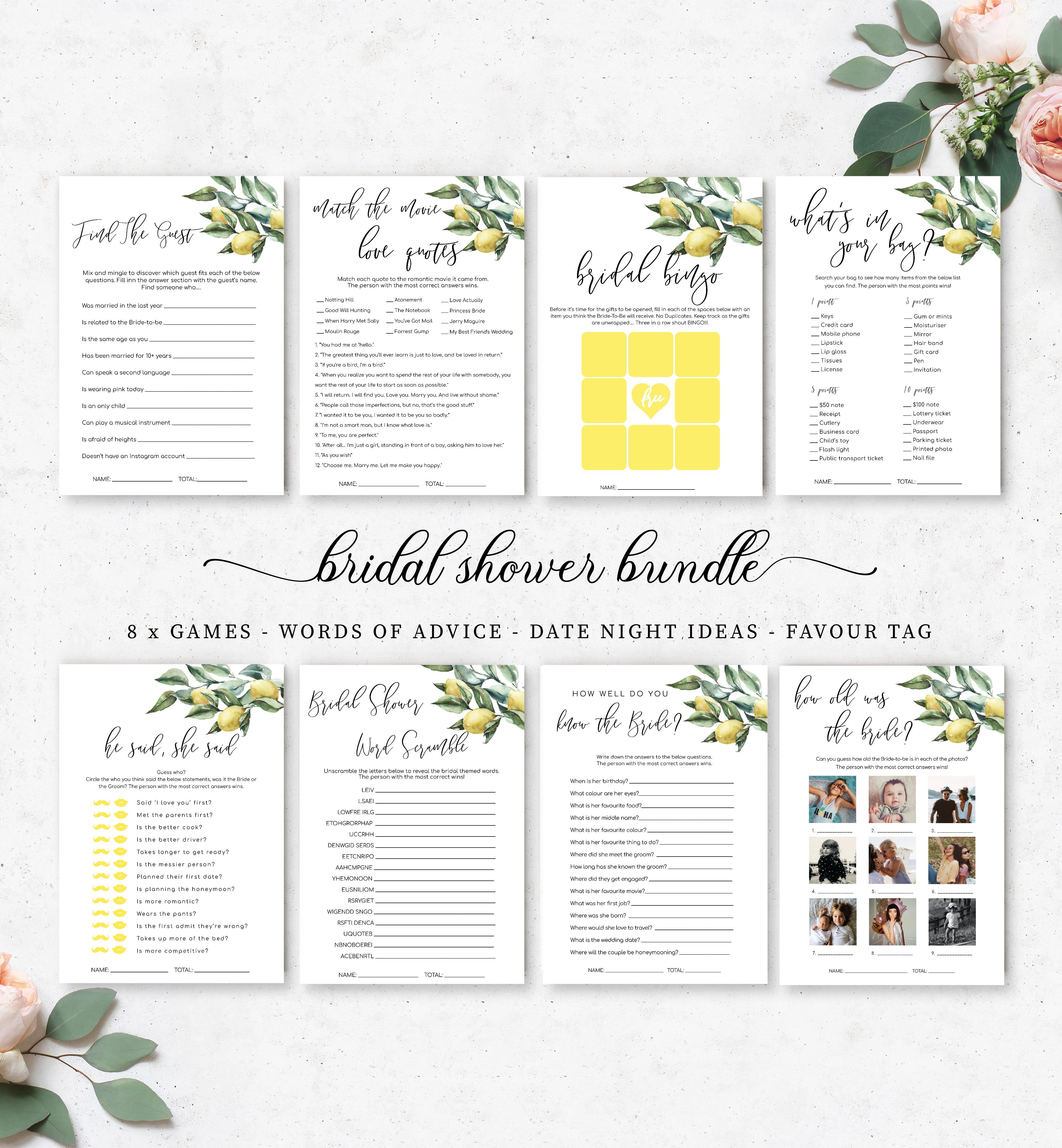 TUL-YEL-10-B1242 - TUSCAN LEMONS - YELLOW - BRIDAL SHOWER GAMES BUNDLE design preview