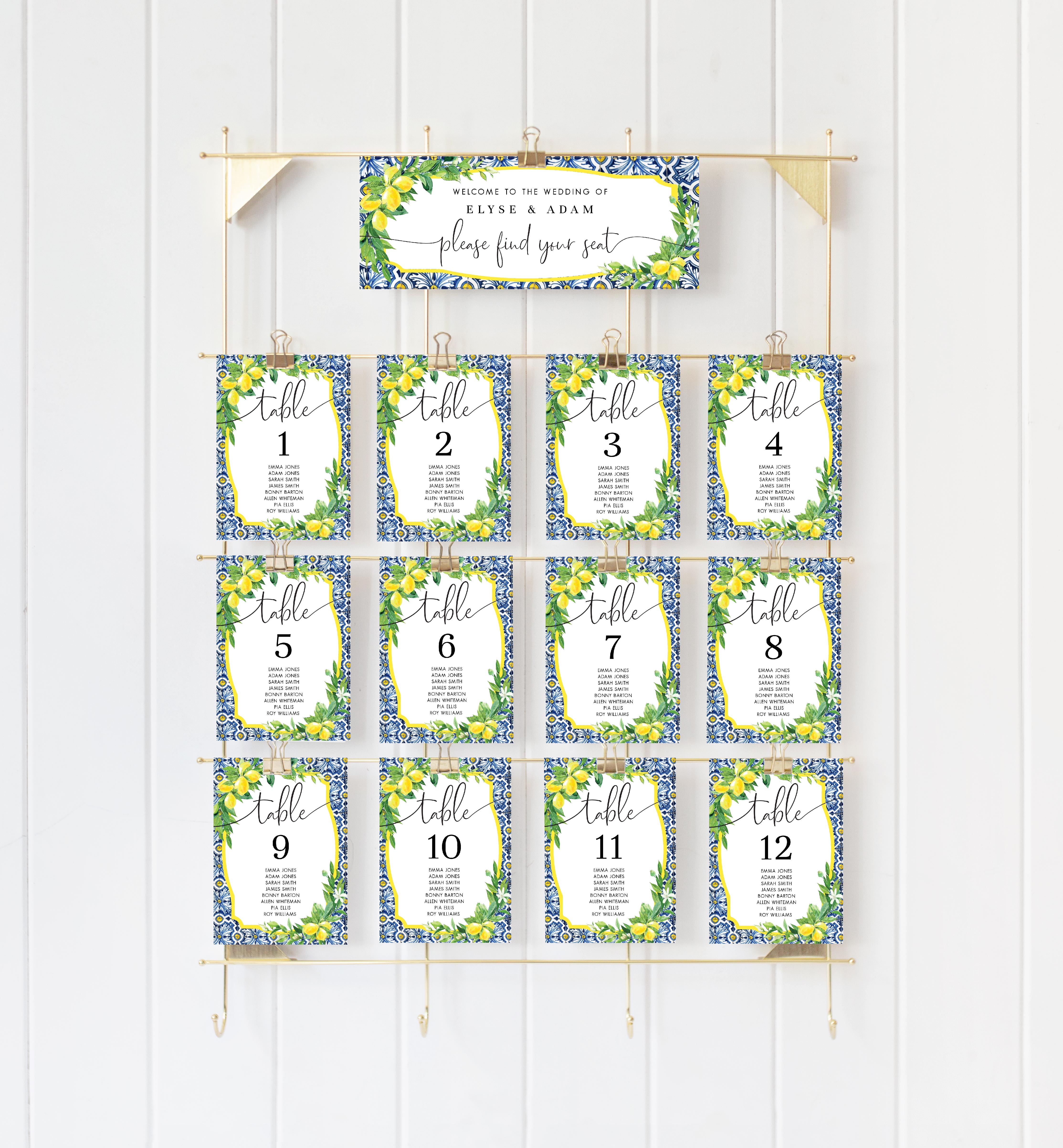 POS-BLY-4-B535 - POSITANO BLUE TILE - LEMONS - SEATING CARDS CHART design preview