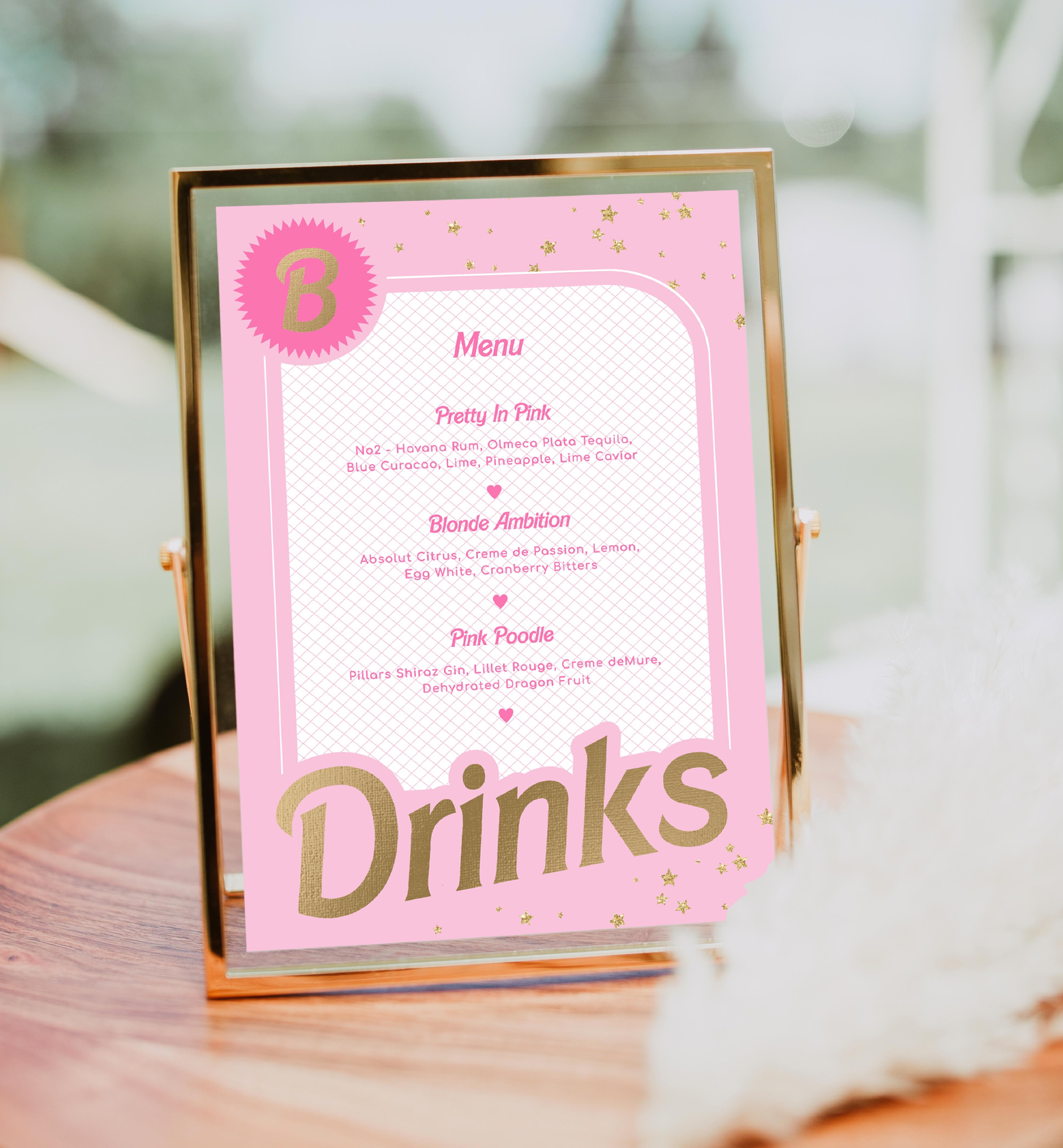 BAR-PNK-7-B1546 - BARBIE - PINK GOLD - DRINKS MENU SIGN design preview