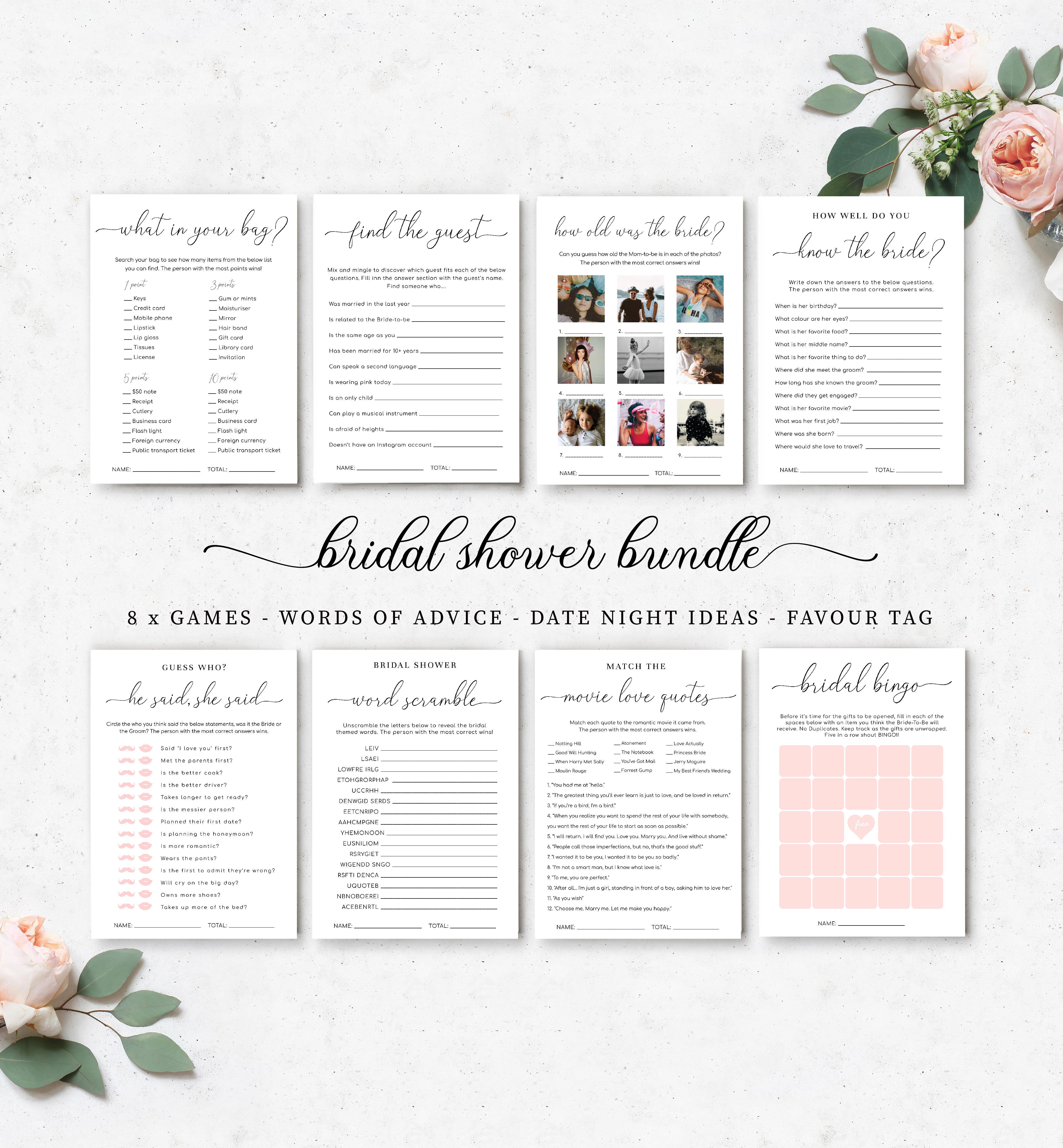 QSC-WHT-10-B1686 - QUINN SCRIPT - WHITE - BRIDAL SHOWER GAMES BUNDLE design preview