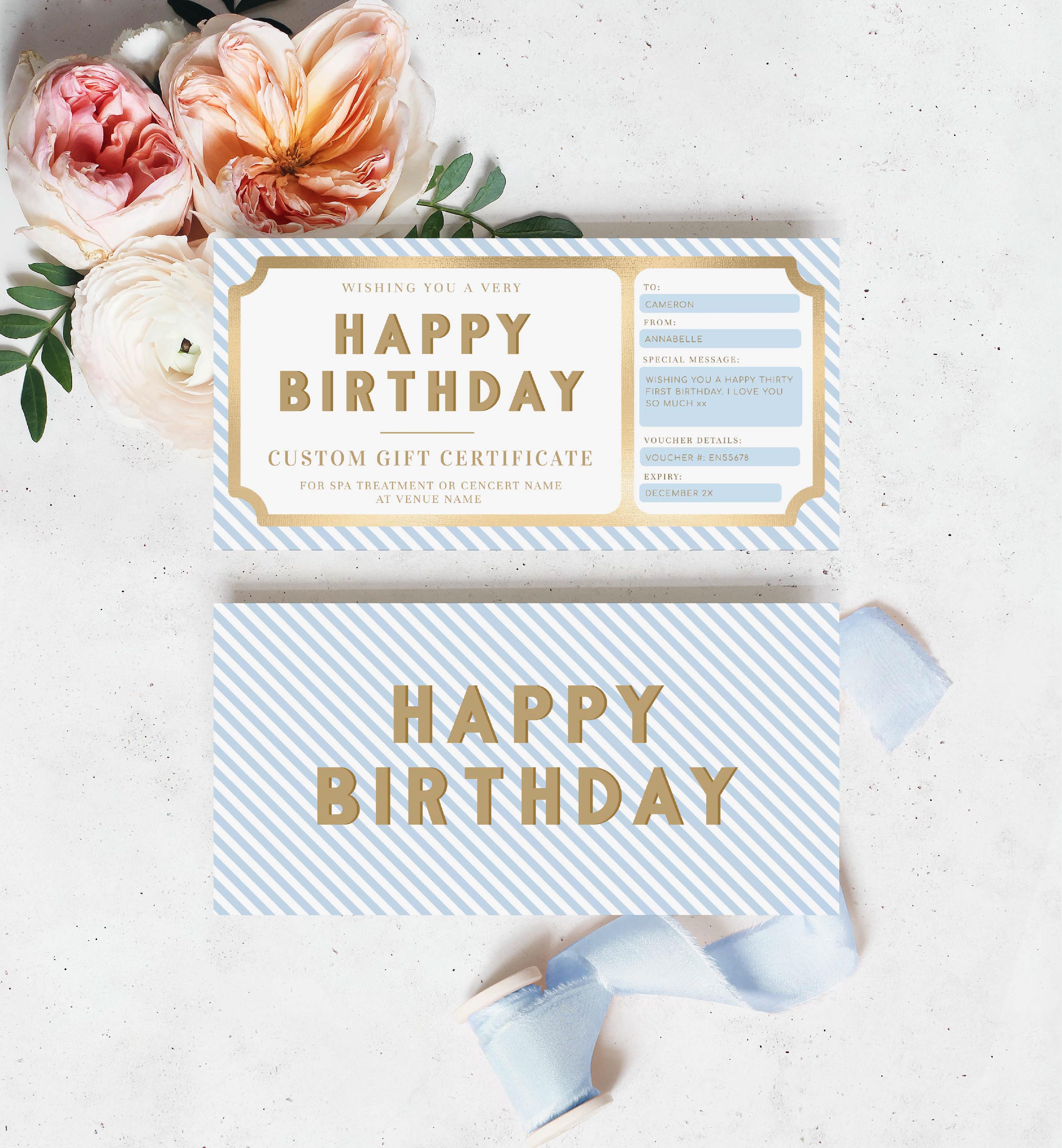 STR-BLU-14-B1813 - STRIPE - BLUE - HAPPY BIRTHDAY GIFT CERTIFICATE design preview
