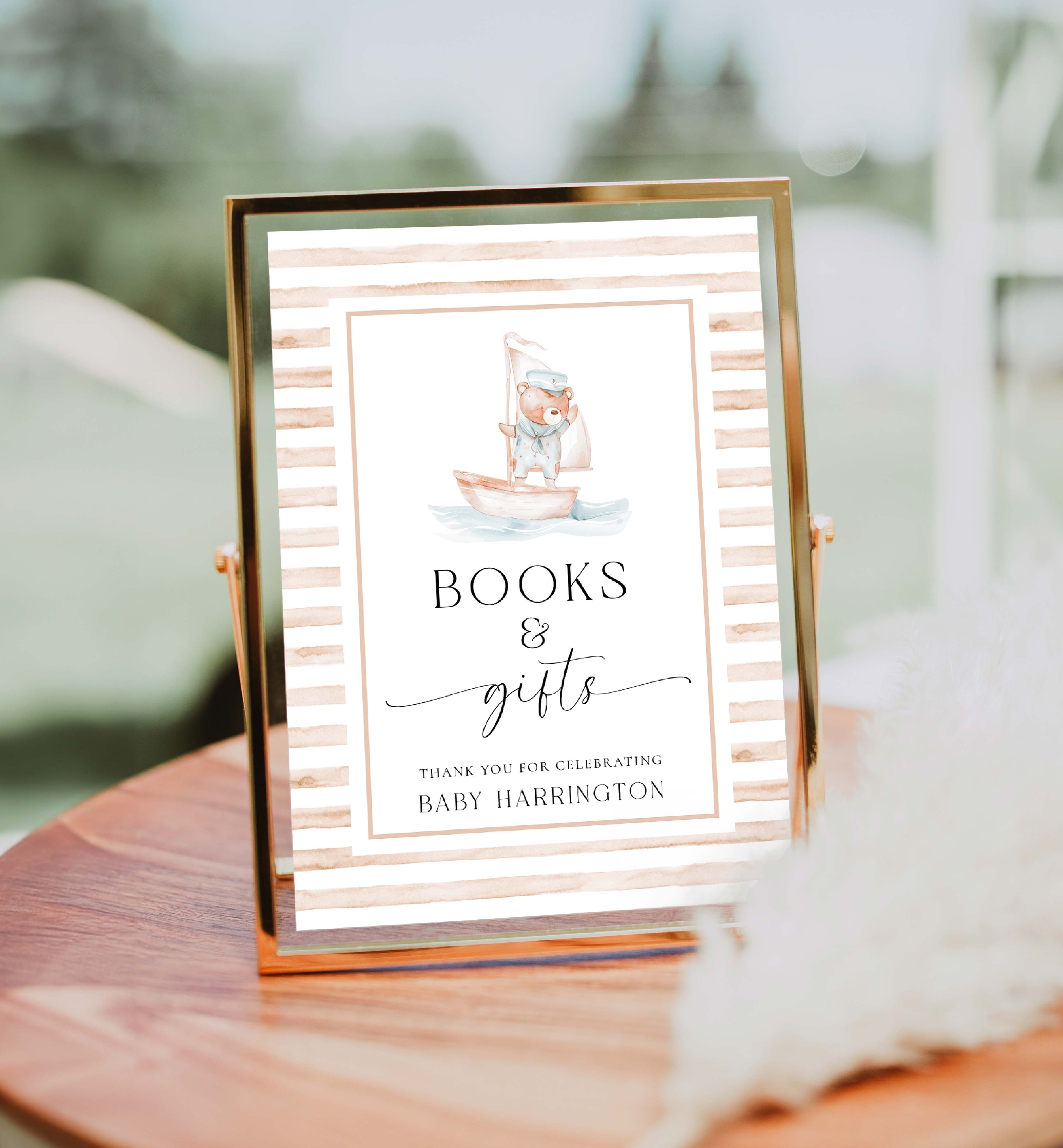SBR-TAN-7-B3408 - SAILOR BEAR - TAN - BOOKS AND GIFTS SIGN design preview