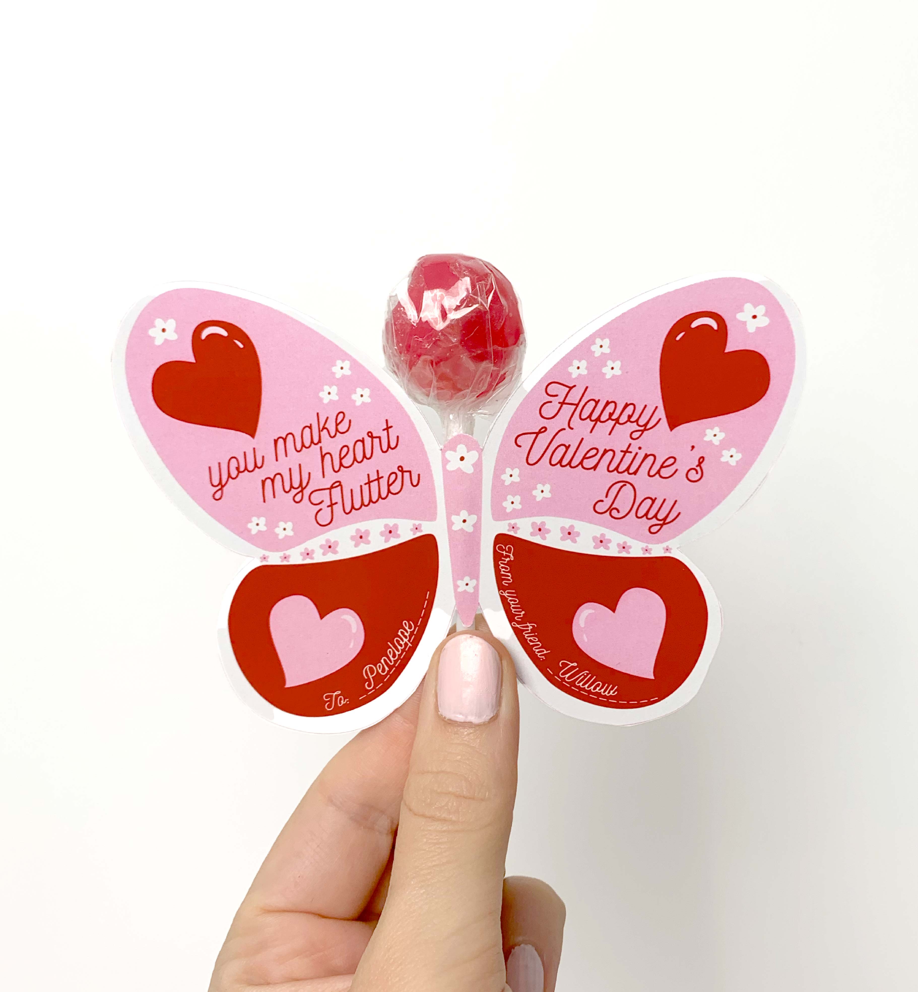 VAL-RPK-6-B3431 - VALENTINE - RED PINK - BUTTERFLY LOLLIPOP TAG design preview