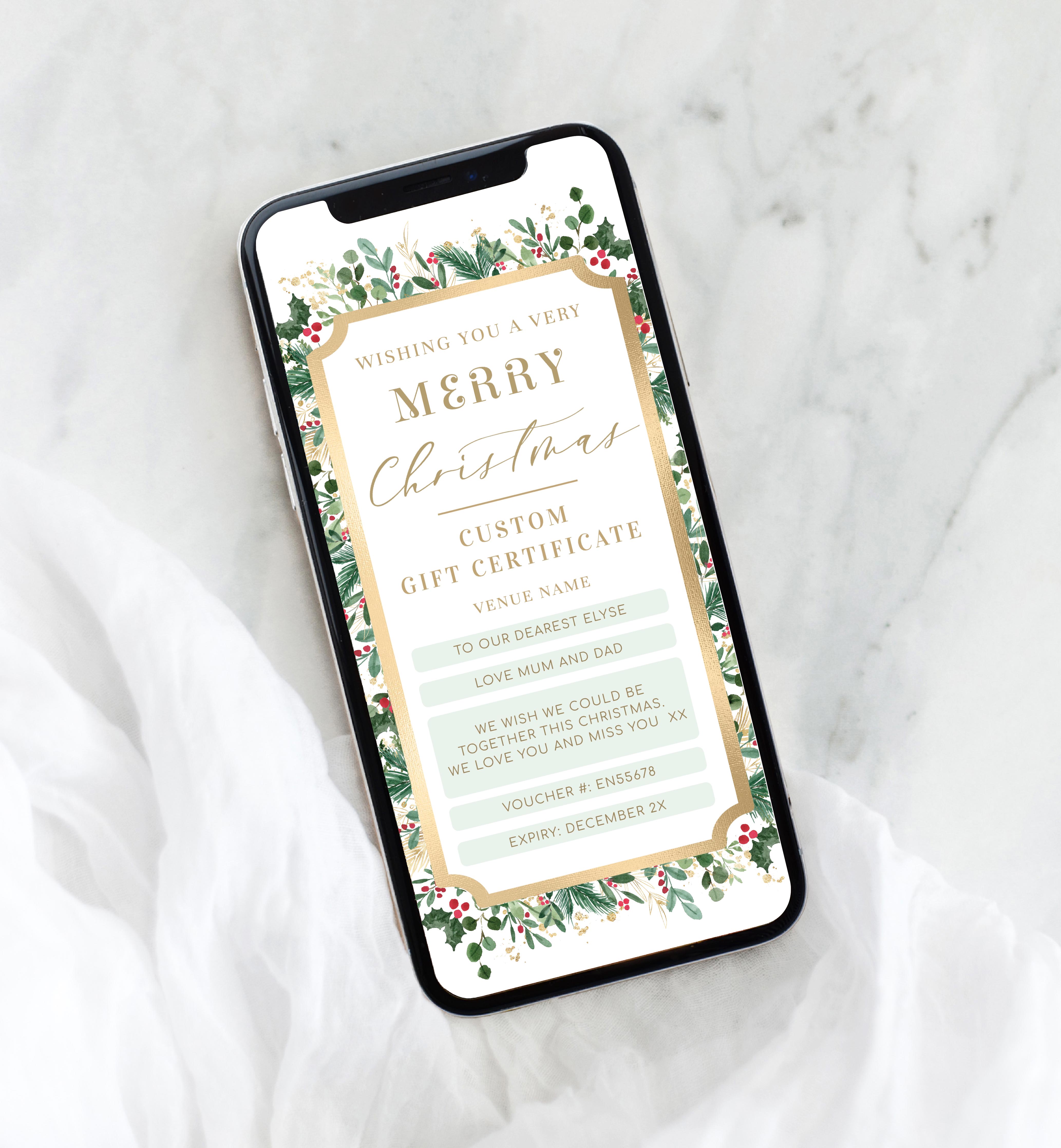 MER-WHT-14-B1805 - MERRIMENT - WHITE - CHRISTMAS SMARTPHONE GIFT CERTIFICATE design preview