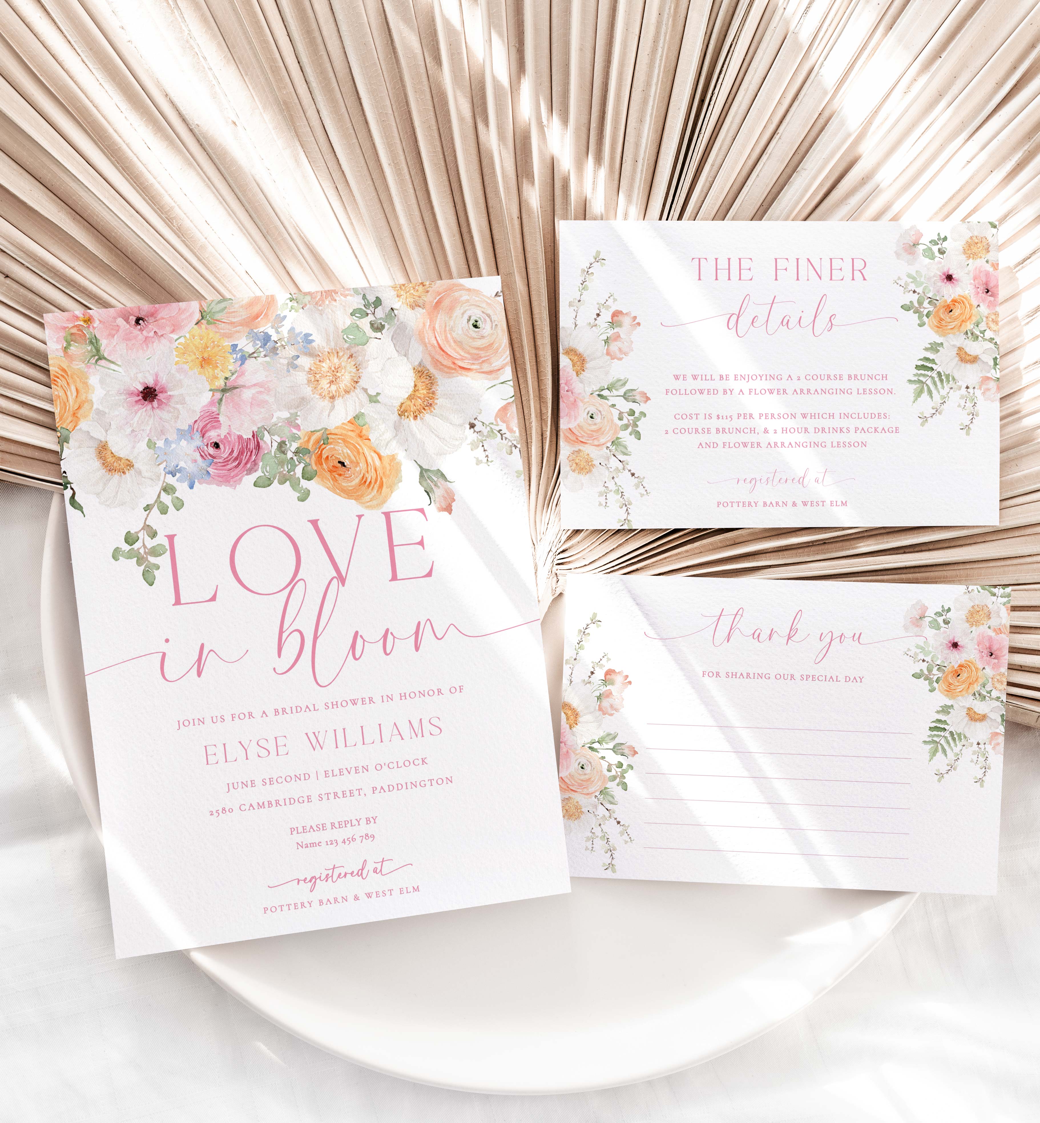 MIL-WHT-1-B3196 - MILLIE - WHITE - LOVE IN BLOOM INVITATION SUITE design preview
