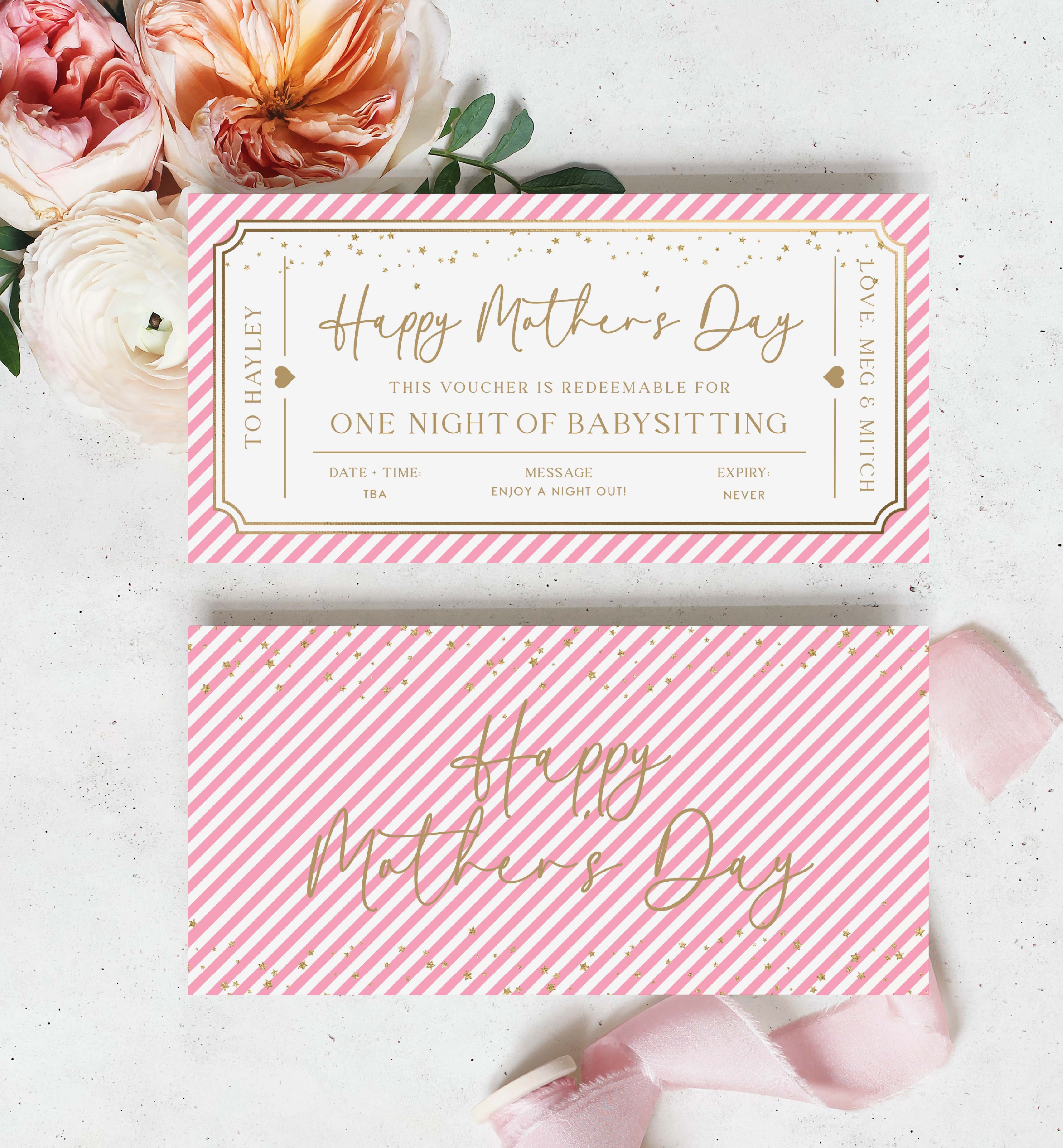 PAN-PKG-14-B3164 - PAINTLY - PINK GOLD - MOTHER'S DAY BABYSITTING VOUCHER design preview