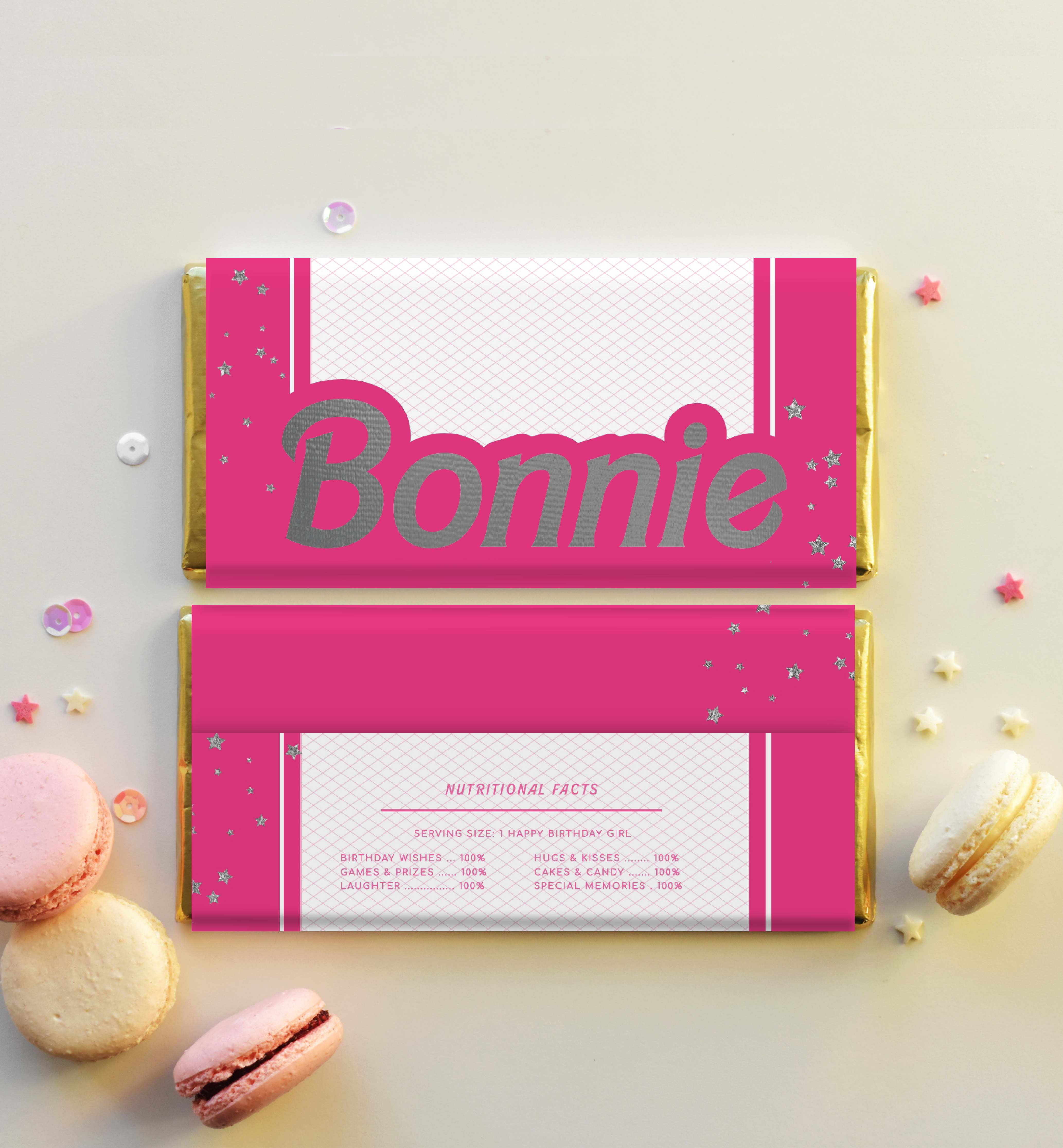 BAR-HPK-6-B2648 - BARBIE PARTY - HOT PINK SILVER - CHOCOLATE WRAPPER design preview