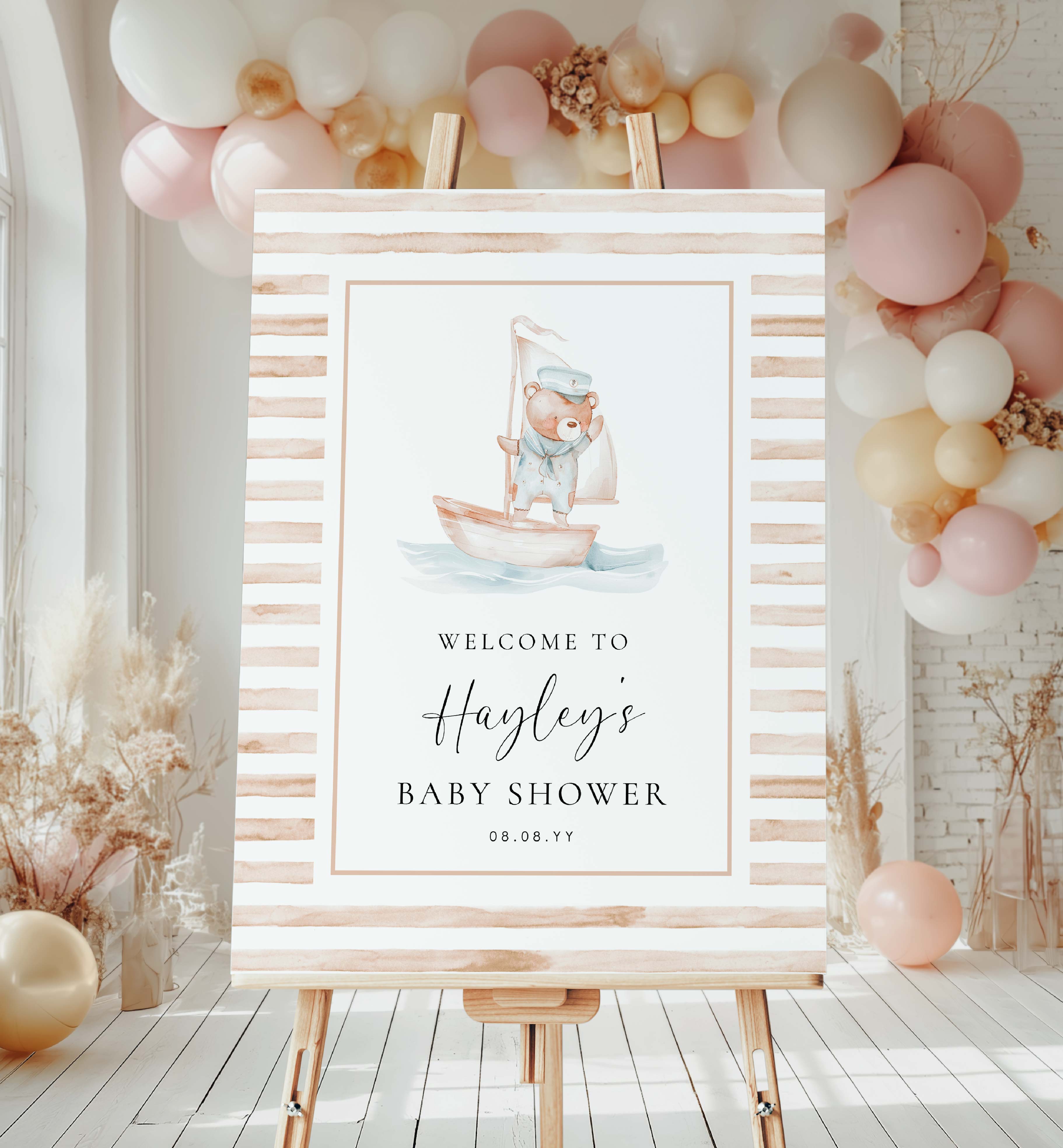 SBR-TAN-3-B3388 - SAILOR BEAR - TAN - WELCOME SIGN design preview