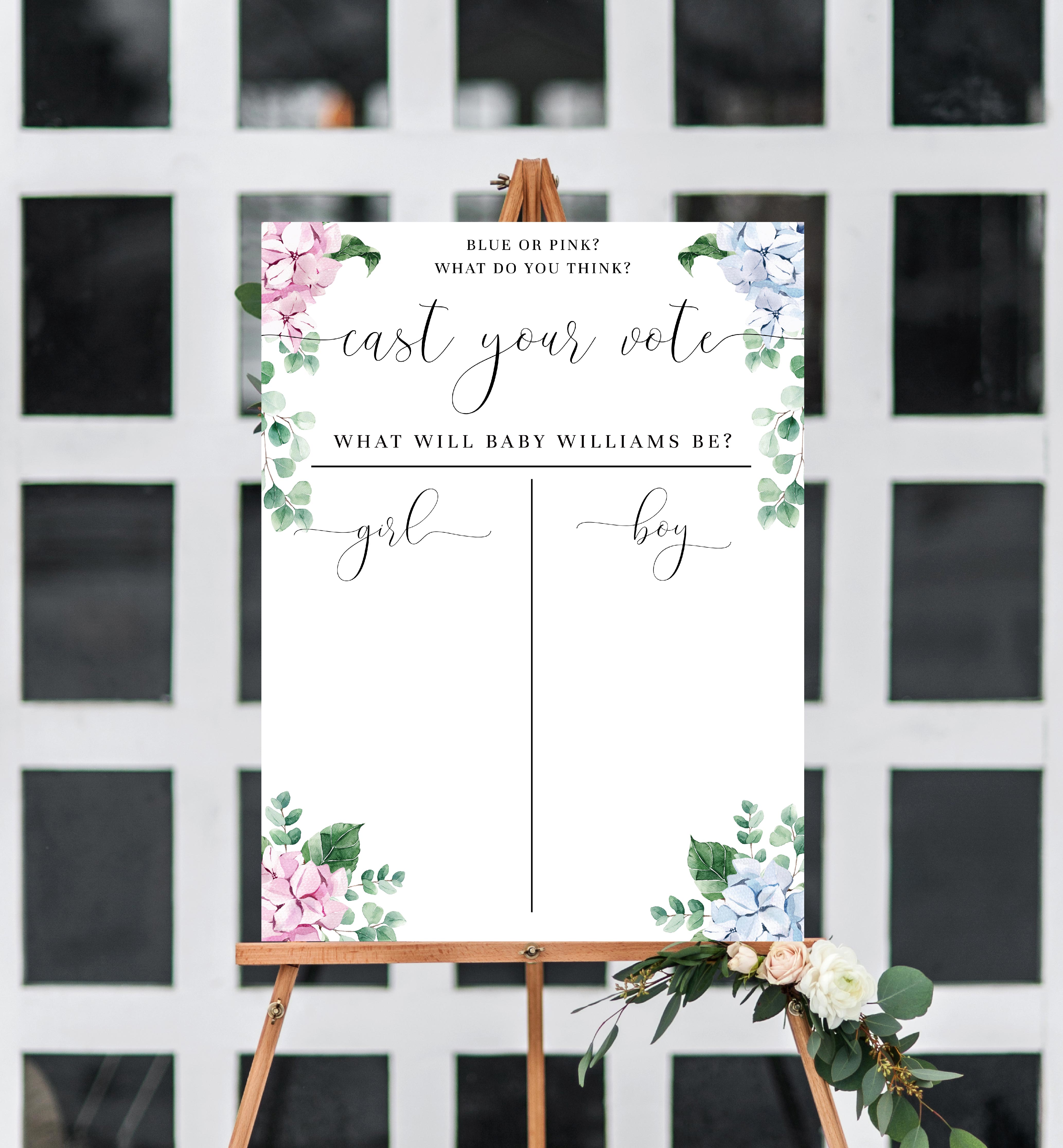 FER-PNB-7-B1945 - FERRAS BLOSSOM - PINK BLUE - GENDER REVEAL VOTING SIGN design preview