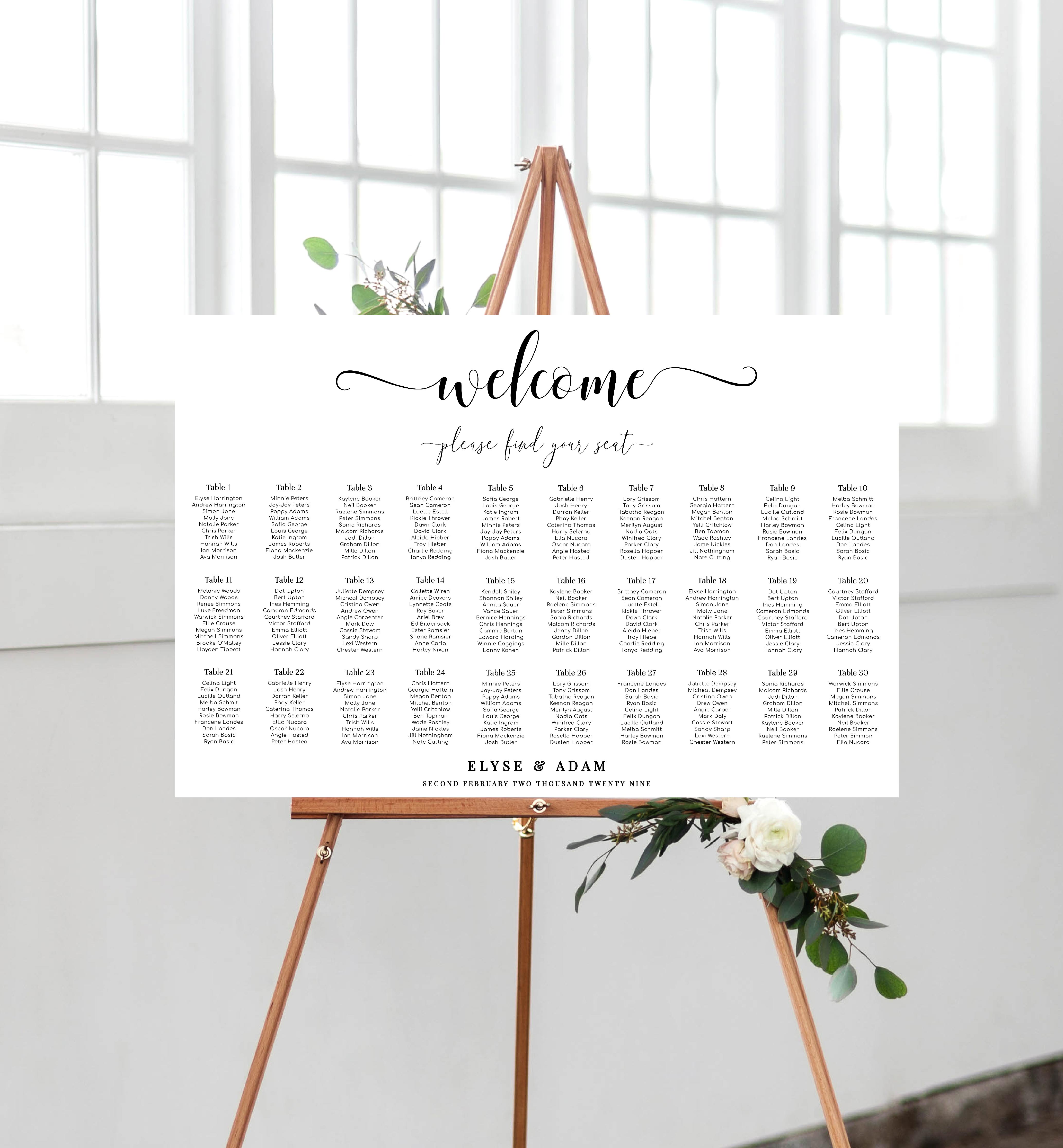 LEY-WHT-4-B1978 - LEYTON SCRIPT - WHITE - SEATING CHART design preview