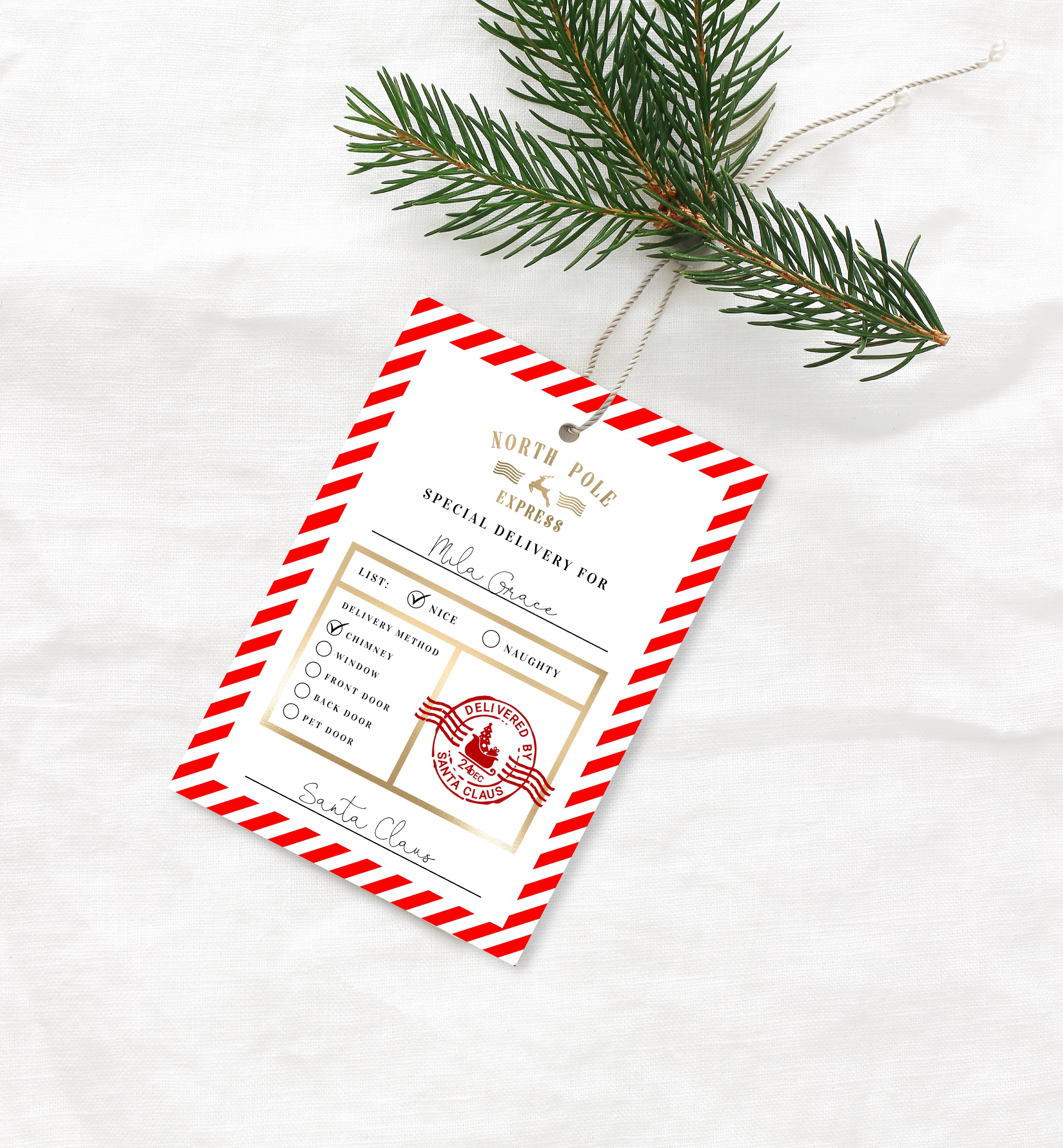 NRP-RWT-6-B1391 - NORTH POLE - RED WHITE - NORTH POLE EXPRESS GIFT TAG design preview
