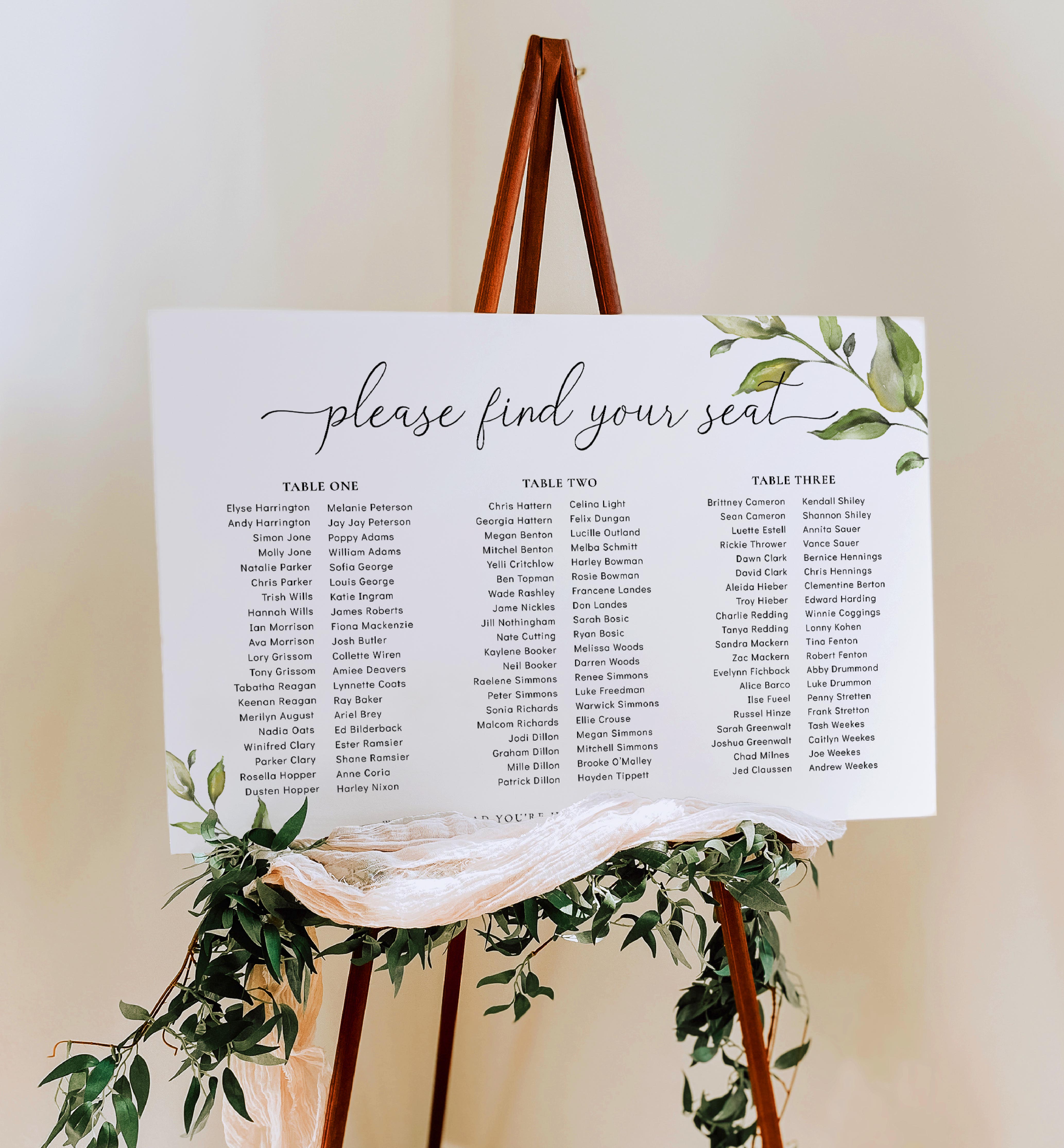 DAR-GRE-4-B030 - DARCY GREENERY - SEATING CHART - LANDSCAPE design preview
