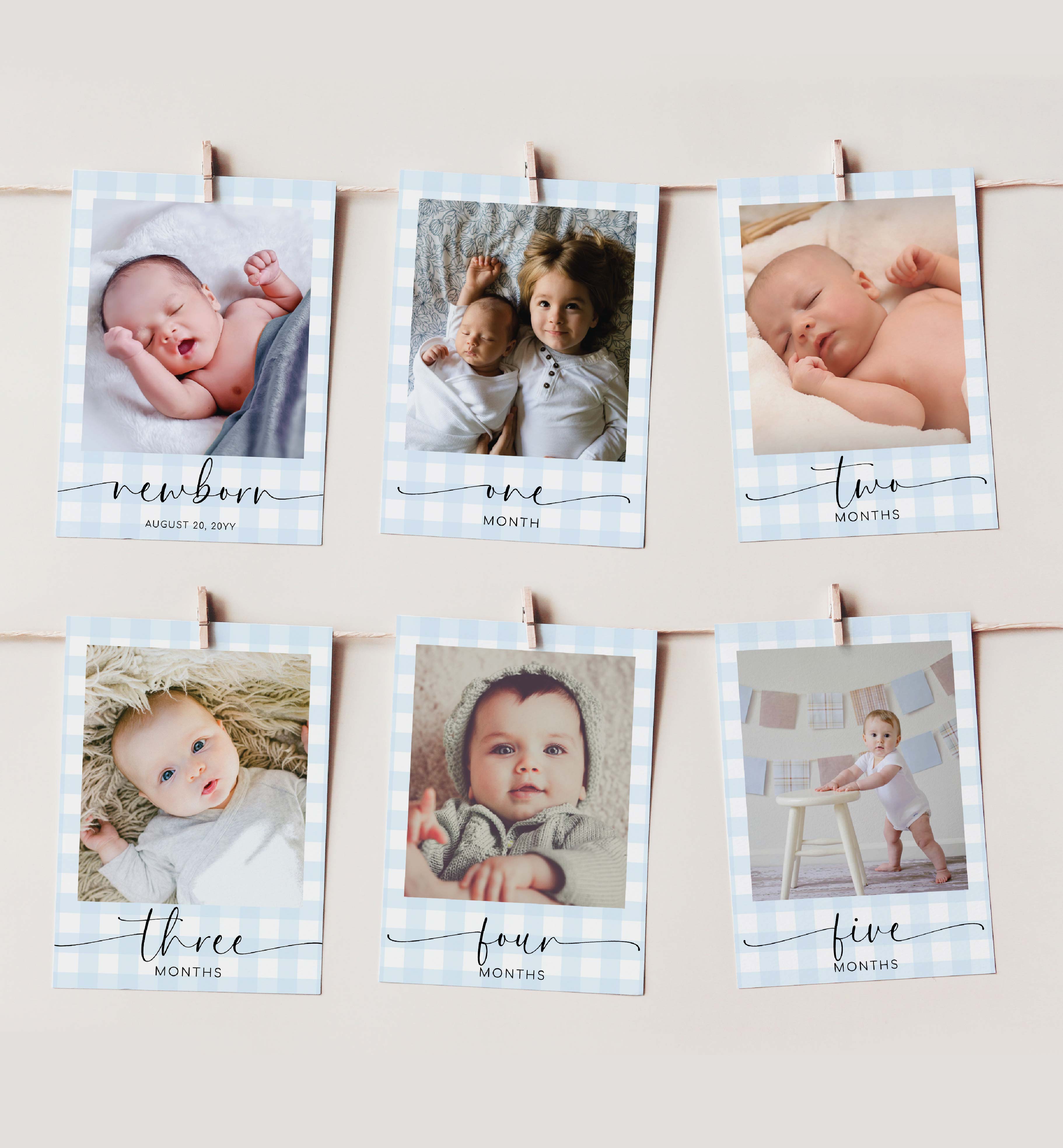 GIN-BLU-7-B3128 - GINGHAM - BLUE - PHOTO TIMELINE BANNER CARDS design preview