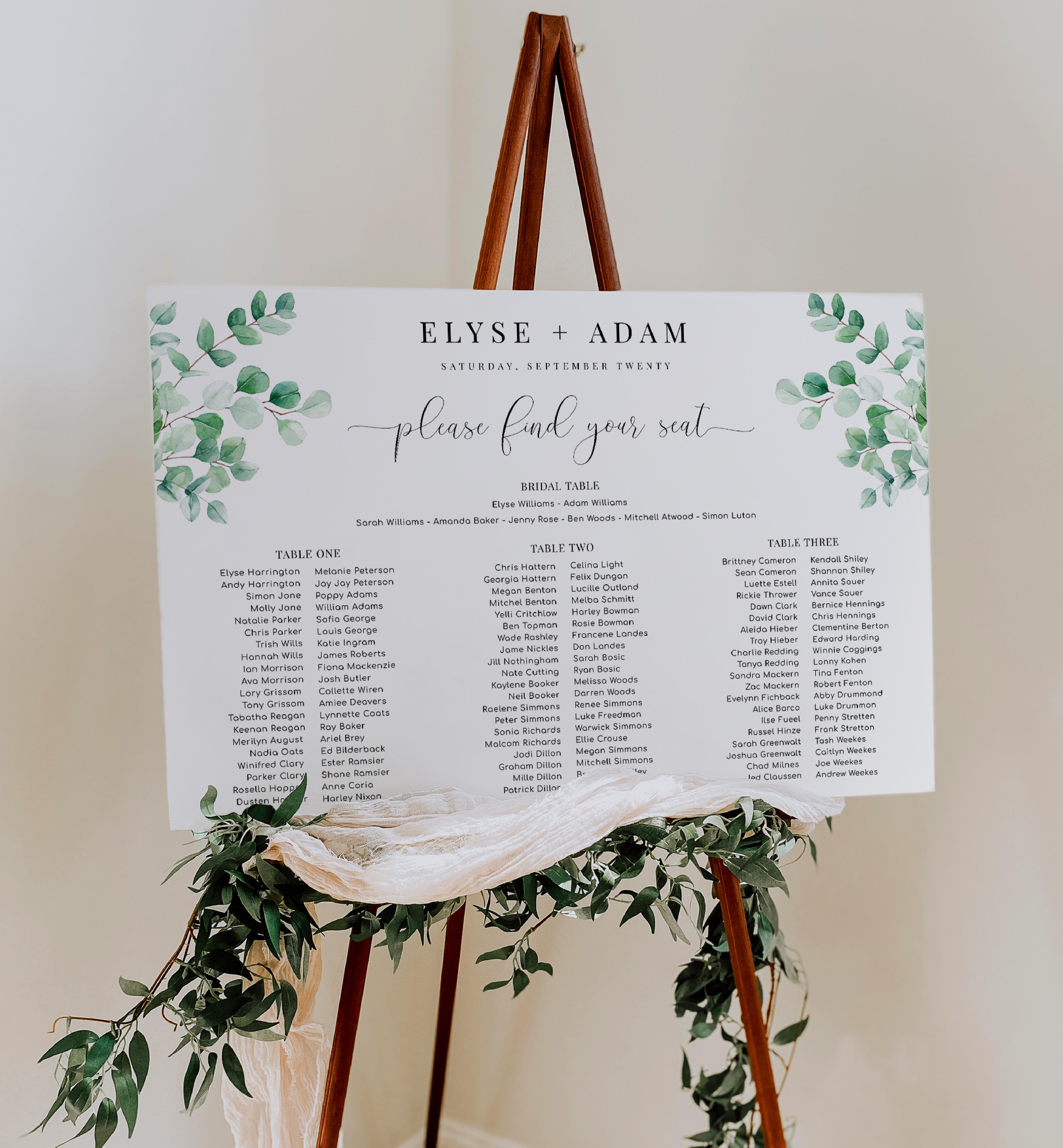 FER-GRE-4-B2389 - FERRAS - GREEN - SEATING CHART 3 BANQUET AND BRIDAL TABLES design preview