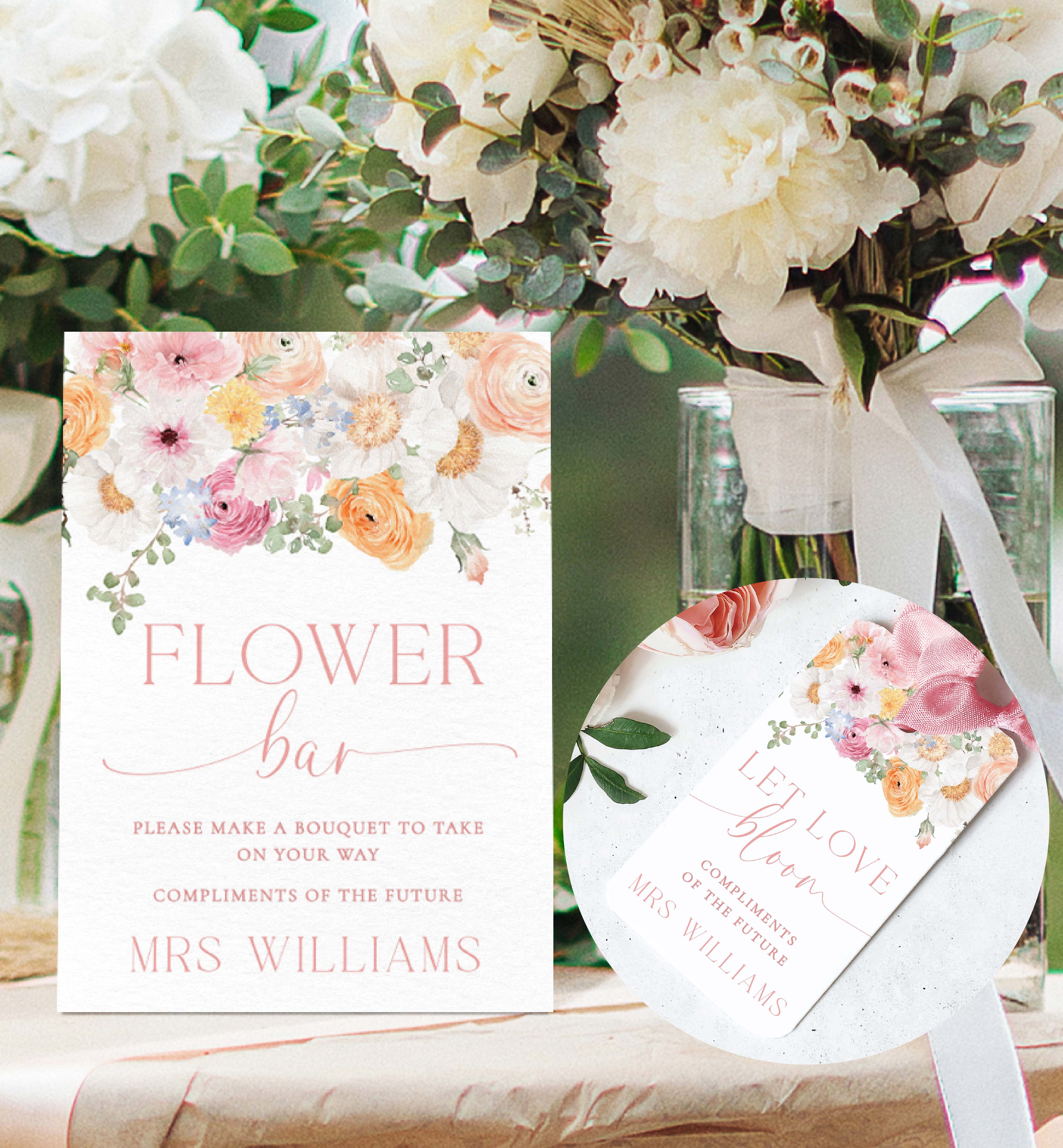 MIL-WHT-7-B2932 - MILLIE FLORAL - WHITE - FLOWER BAR SIGN design preview