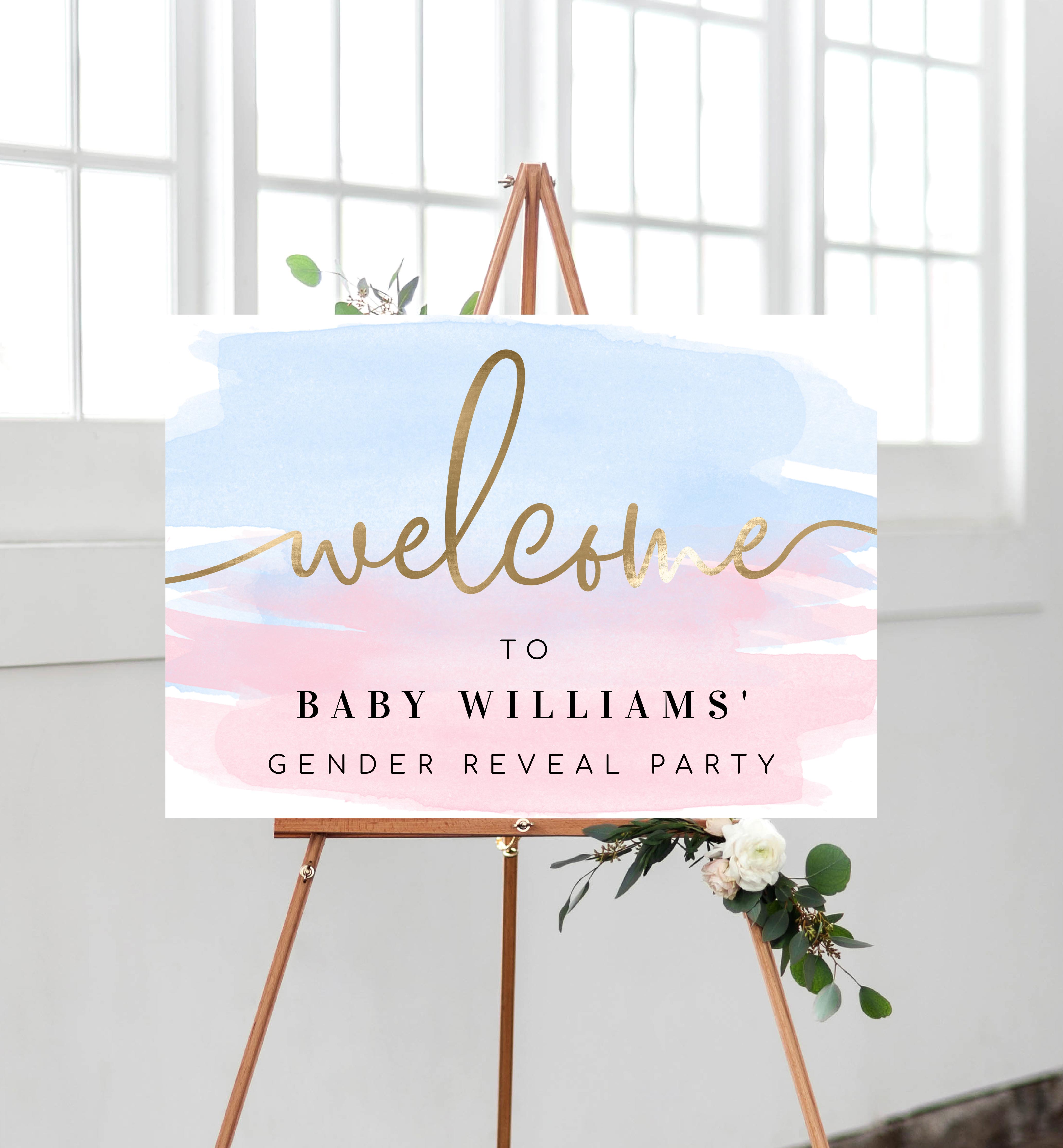 WAT-PNB-3-B005 - WATERCOLOUR PINK BLUE GOLD - WELCOME SIGN design preview