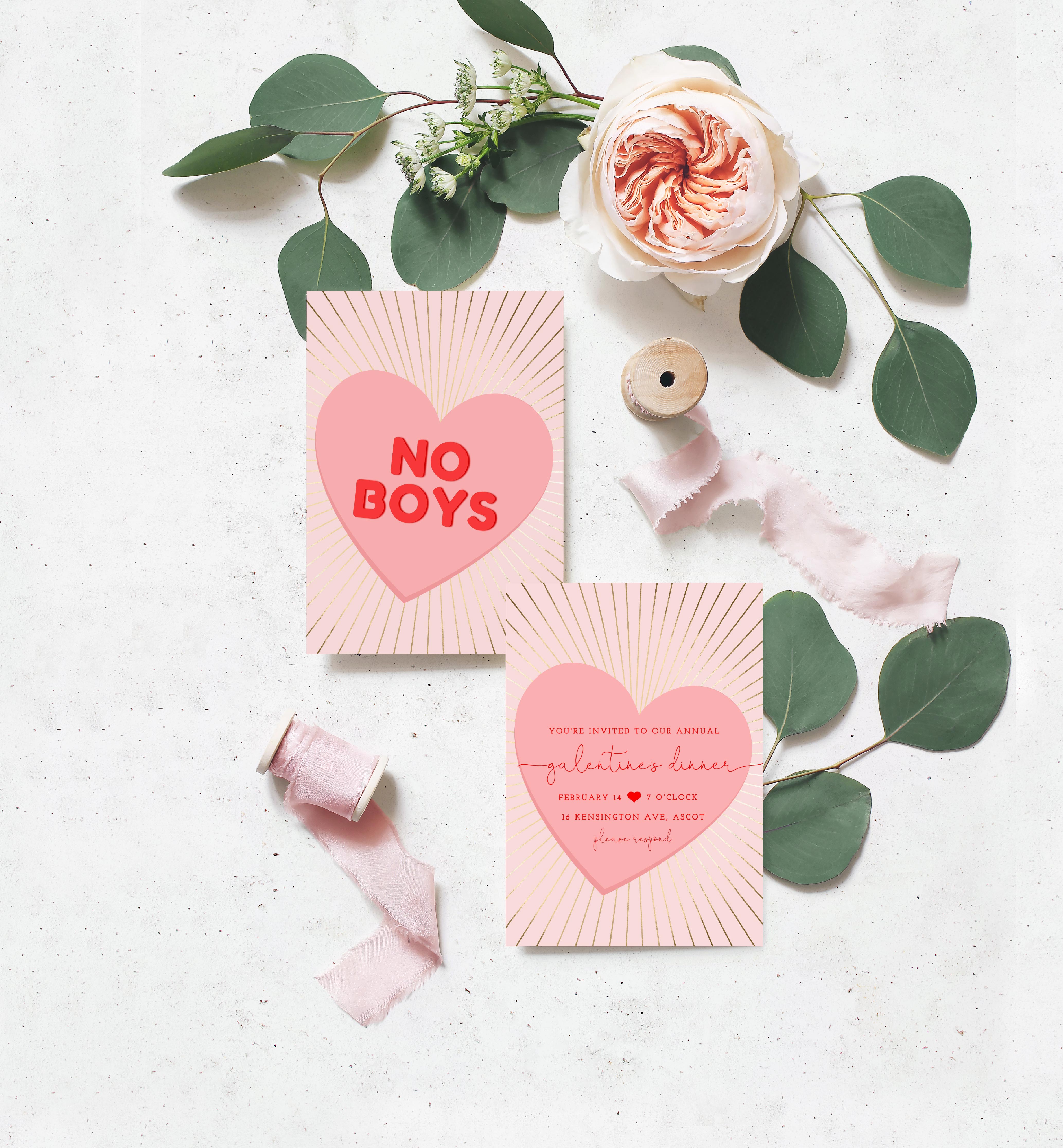 SUN-PNK-1-B1417 - SUN RAY - PINK GOLD - GALENTINES INVITATION design preview