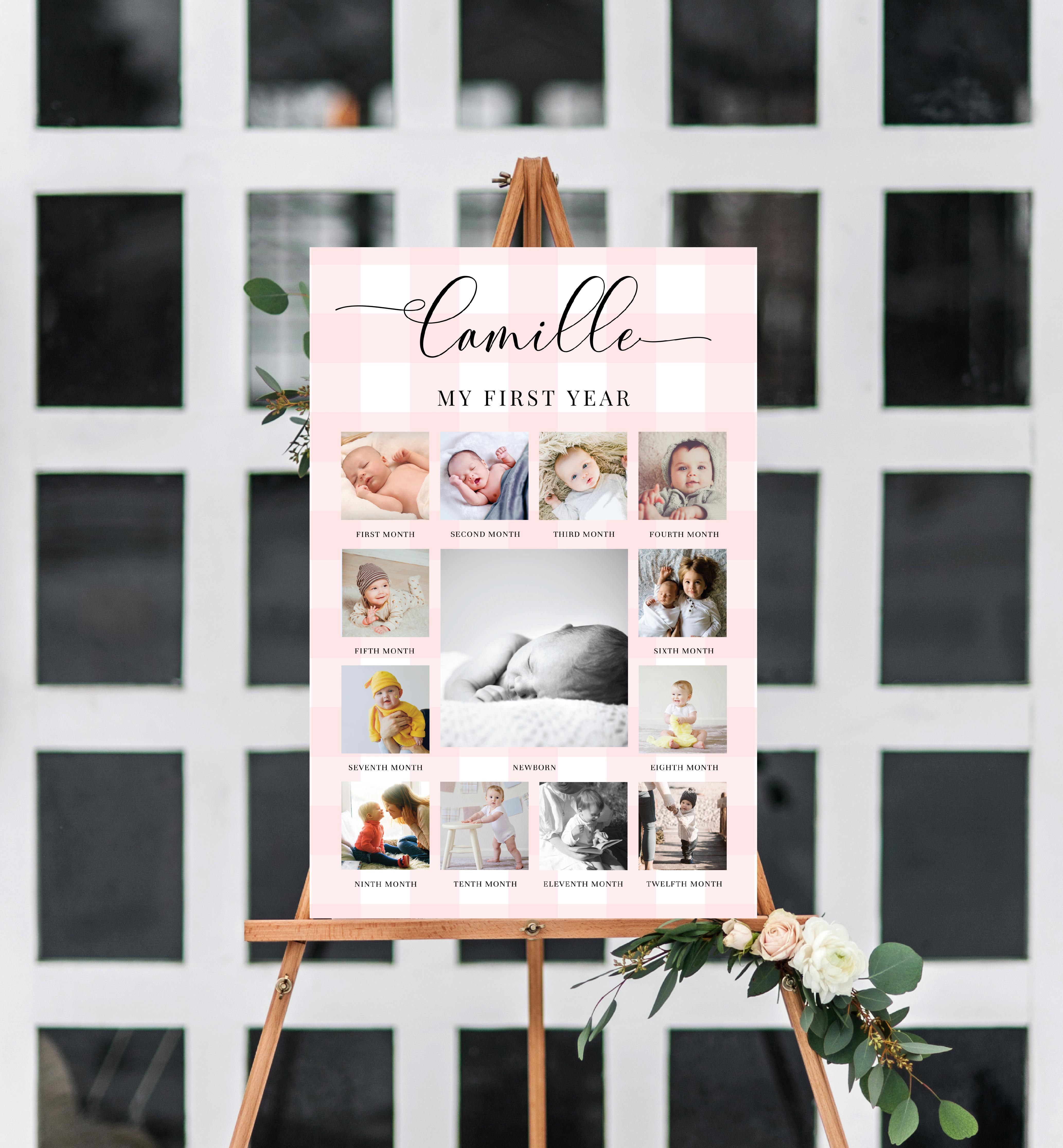 GIN-PNK-7-B2337 - GINGHAM - PINK - PHOTO TIMELINE SIGN design preview