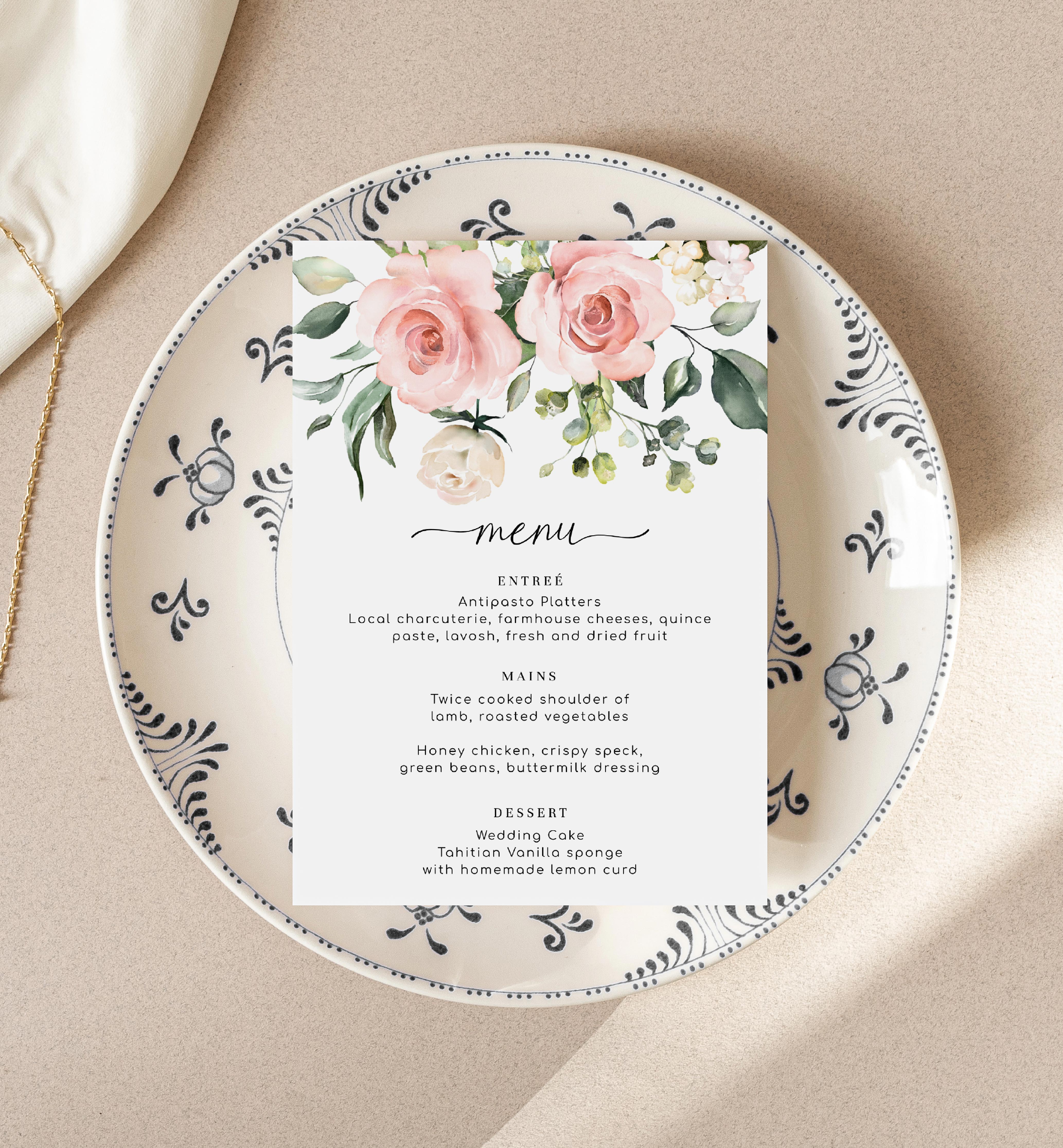 DAR-PNK-12-B180 - DARCY FLORAL - PINK - MENU design preview